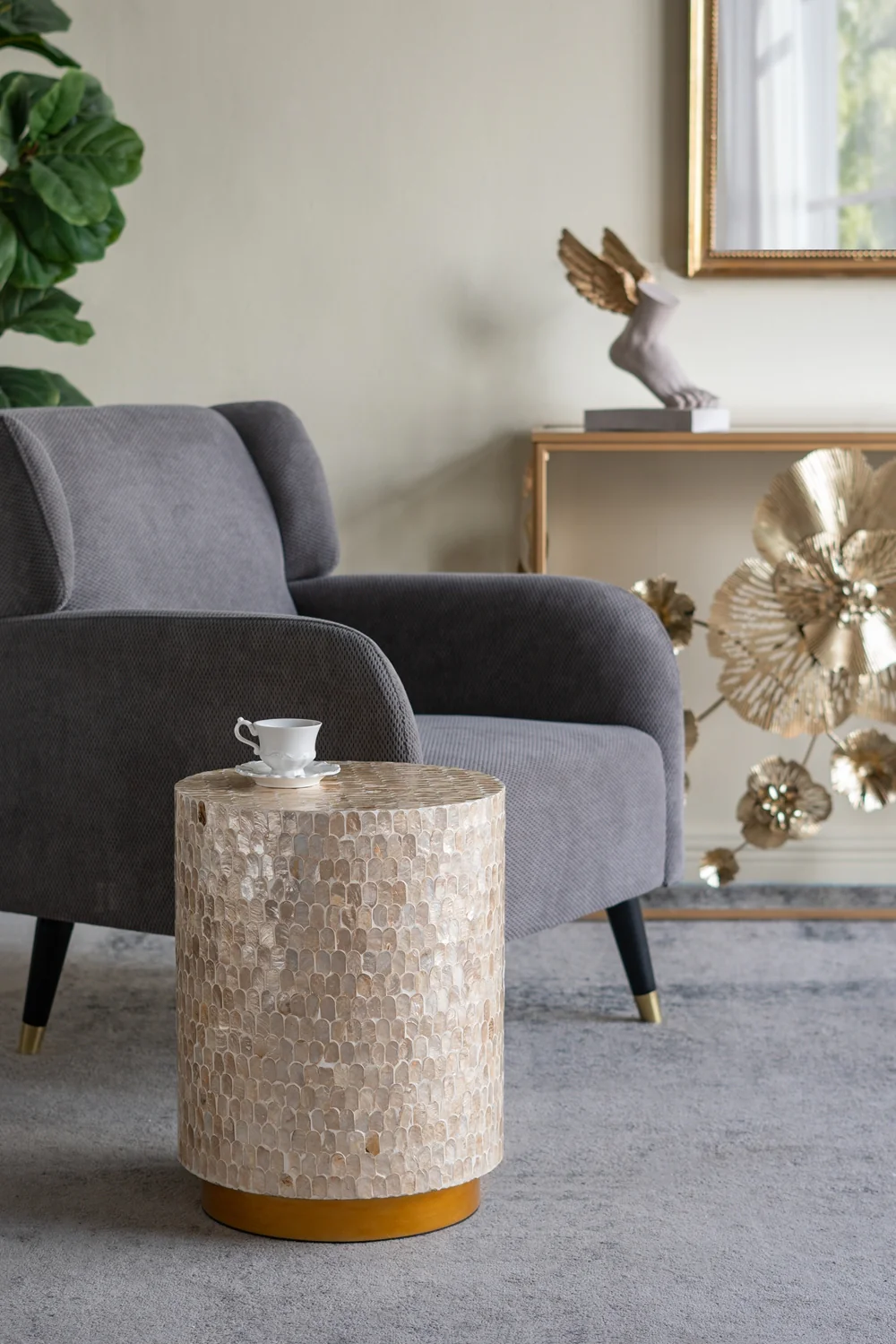 Round Gold Capiz Side Table