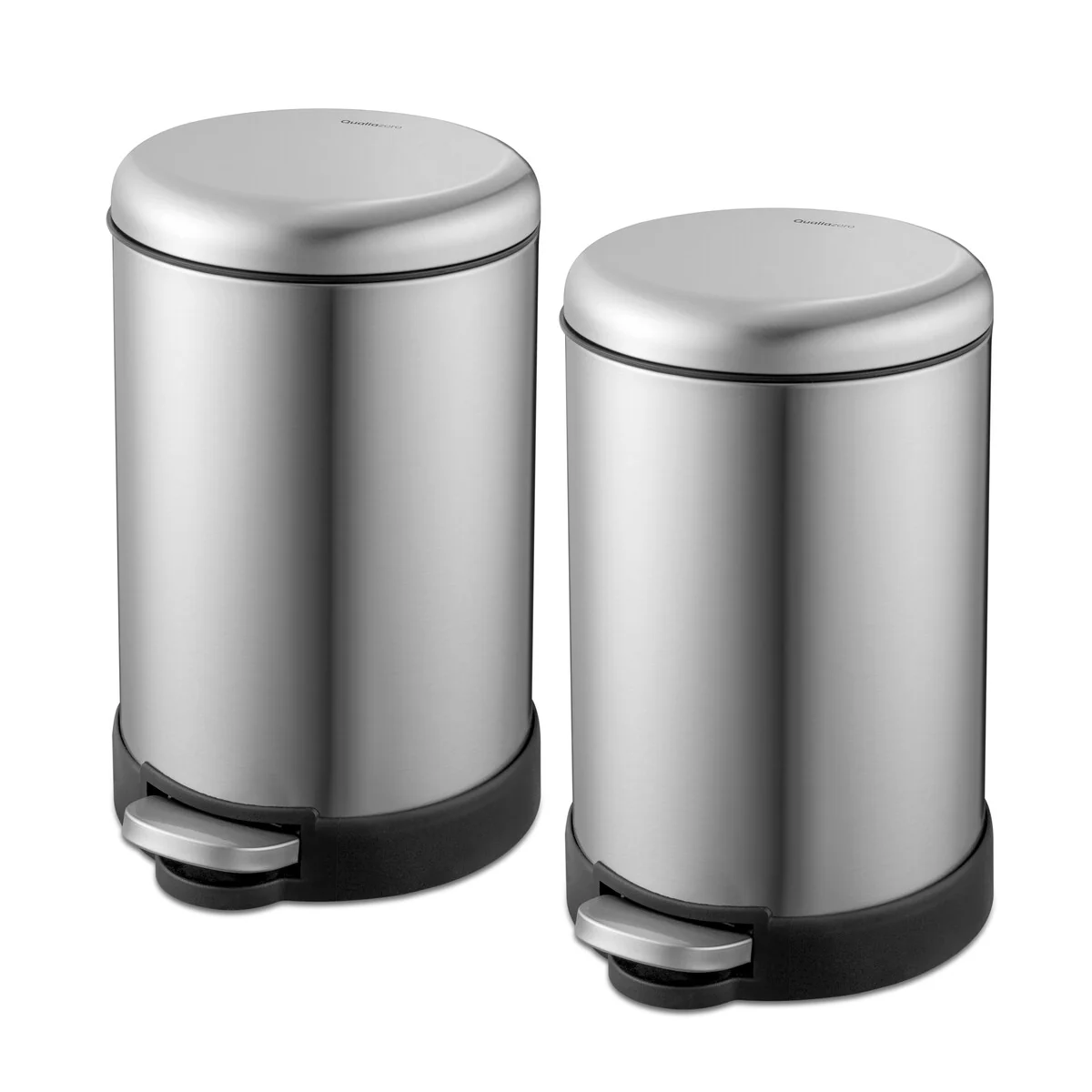 Qualiazero TWO 1.6 Gal Round Step On Trash Cans, Stainless Steel, Twin Pack