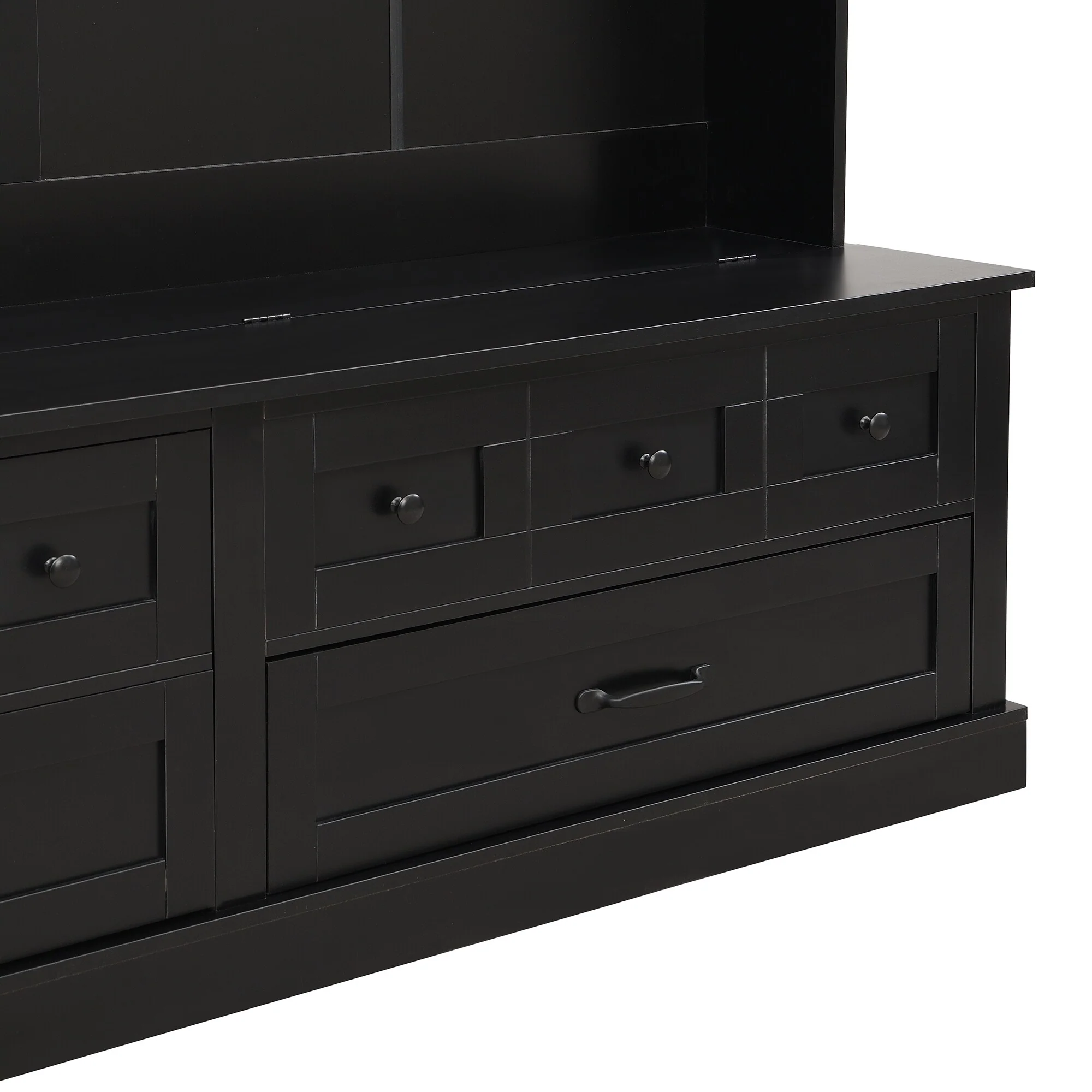 Elegant Wide Hall Tree with 5 Hooks, Versatile Entryway Lift Top Storage Bench with 2 Drawers