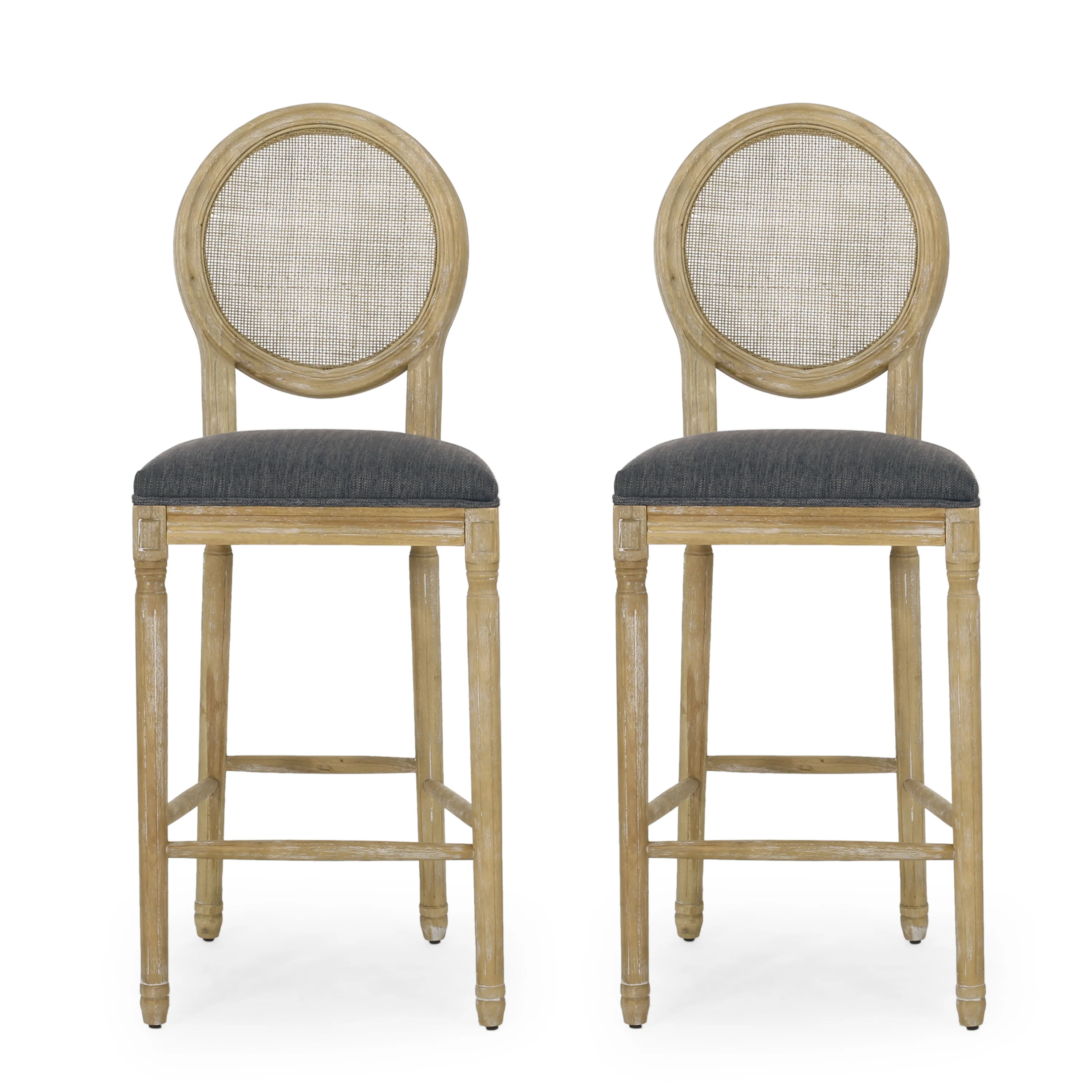 French Country Cane Bar Stool, Set of 2