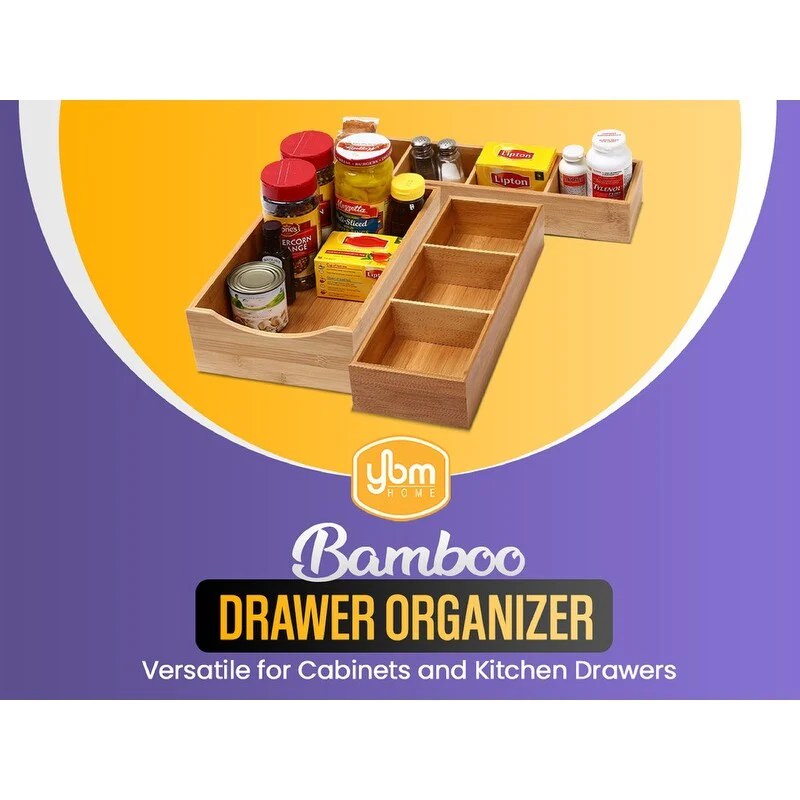 YBM HOME Bamboo 4 Compartment Organizer Tray for Drawers - 4 Compartment