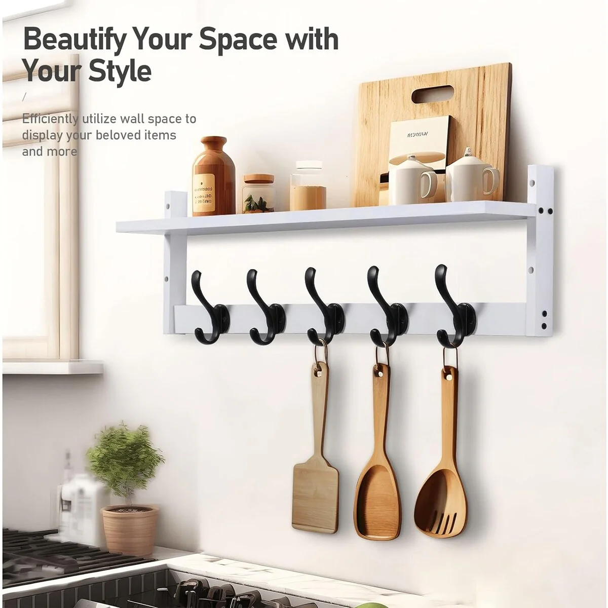 29'' Coat Rack Wall Mount with Shelf, Wood Wall Hooks with Storage
