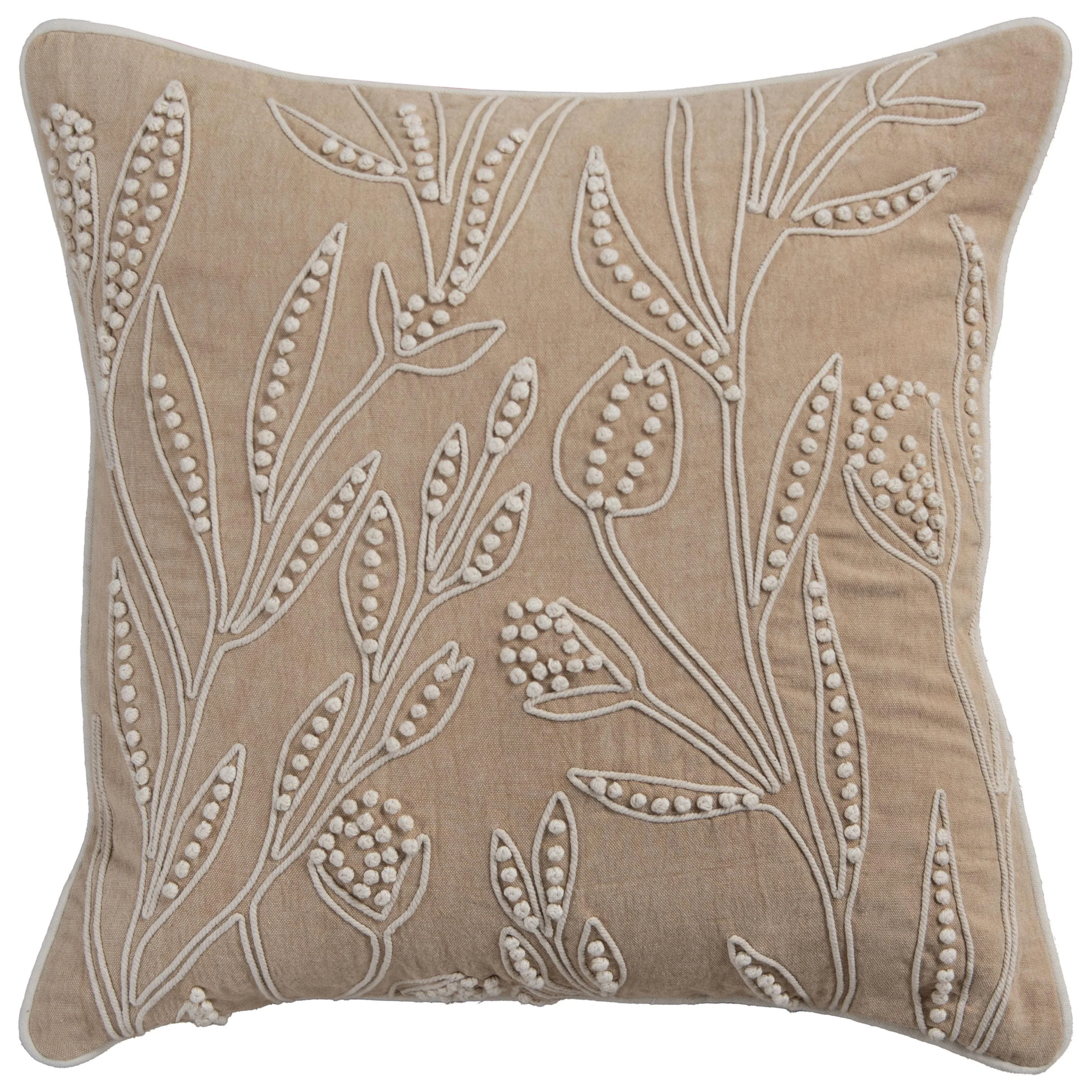 Botanical Embroidered Throw Pillow