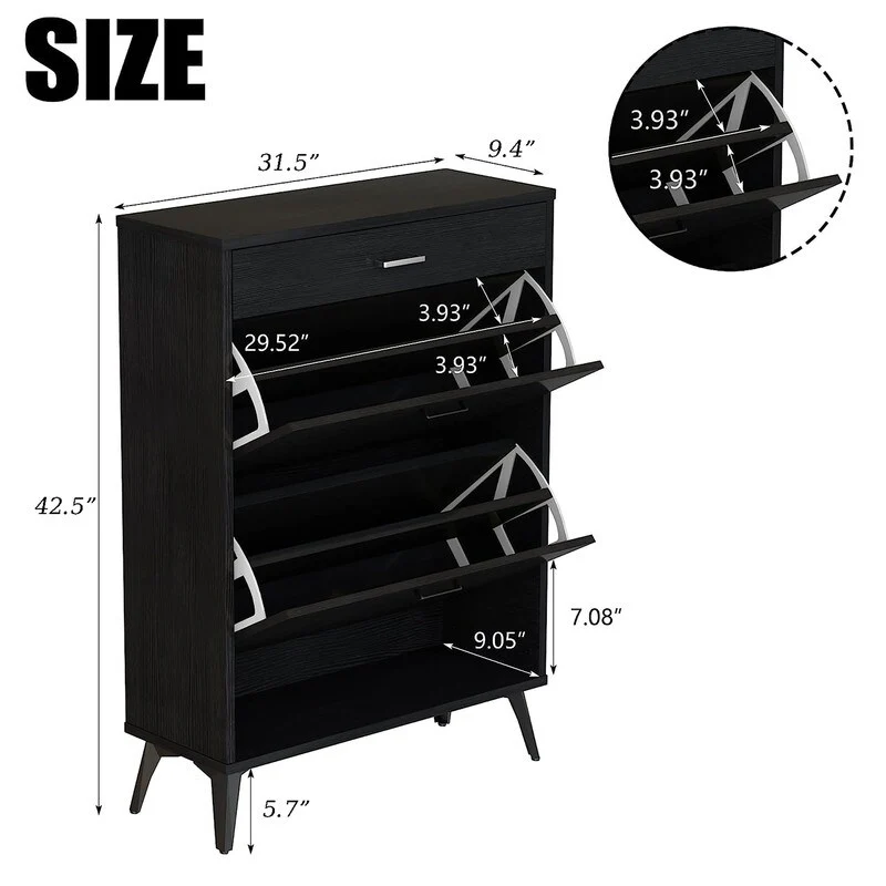 Grondin Modern Contemporary Entryway Shoe Cabinet with Drawers, Interior Adjustable/Removable Panel and Bottom Open Shelf