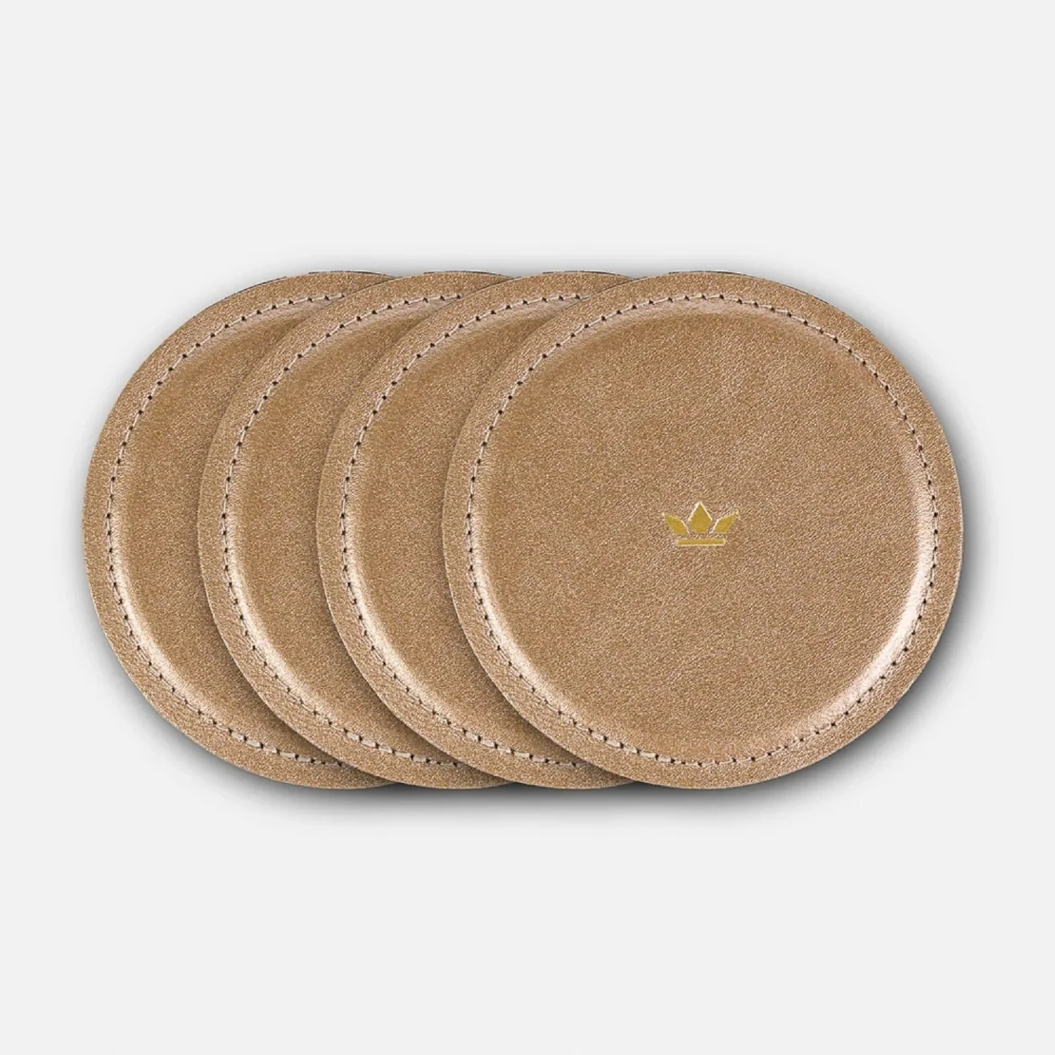 Set of 4 Black Leather Coasters Dia 3.9