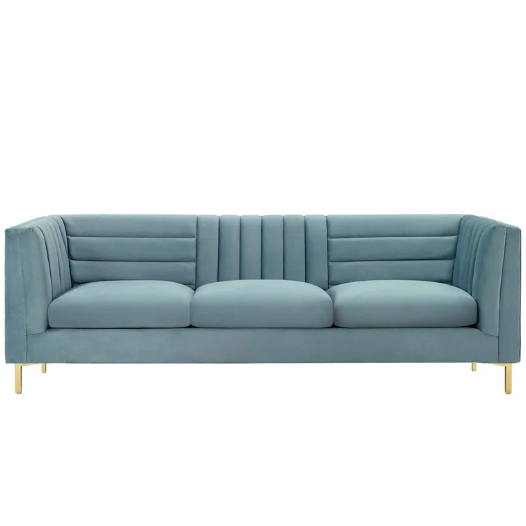 Silver Orchid Adams Channel Tufted Performance Velvet Sofa