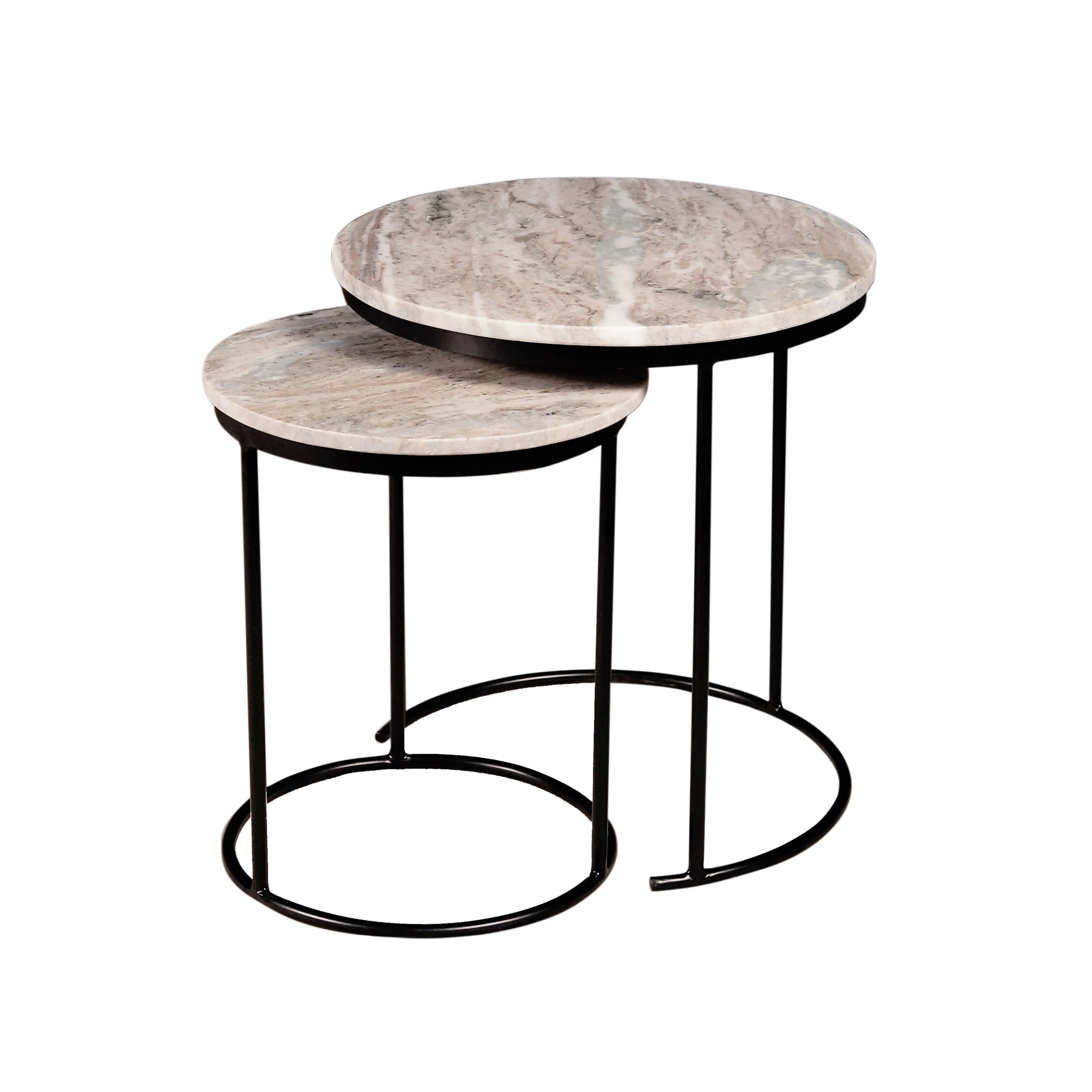 Marble Nesting Coffee Table With Black Metal Frame, Set of 2