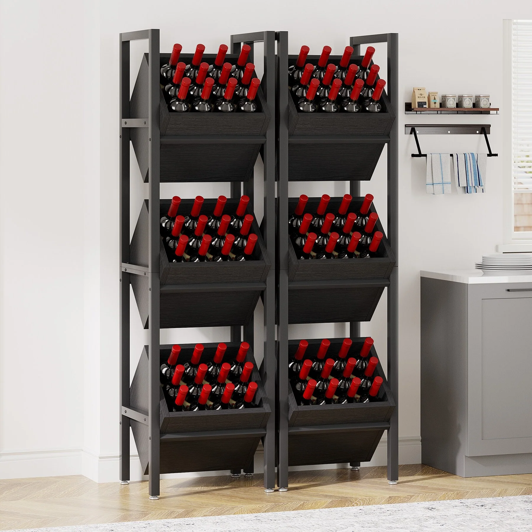 3 Tier Freestanding Floor Wooden Wine Rack