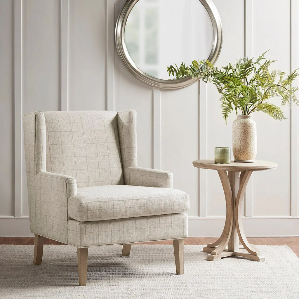 Upholstered Accent Chair with Wing Back and Recessed Arms