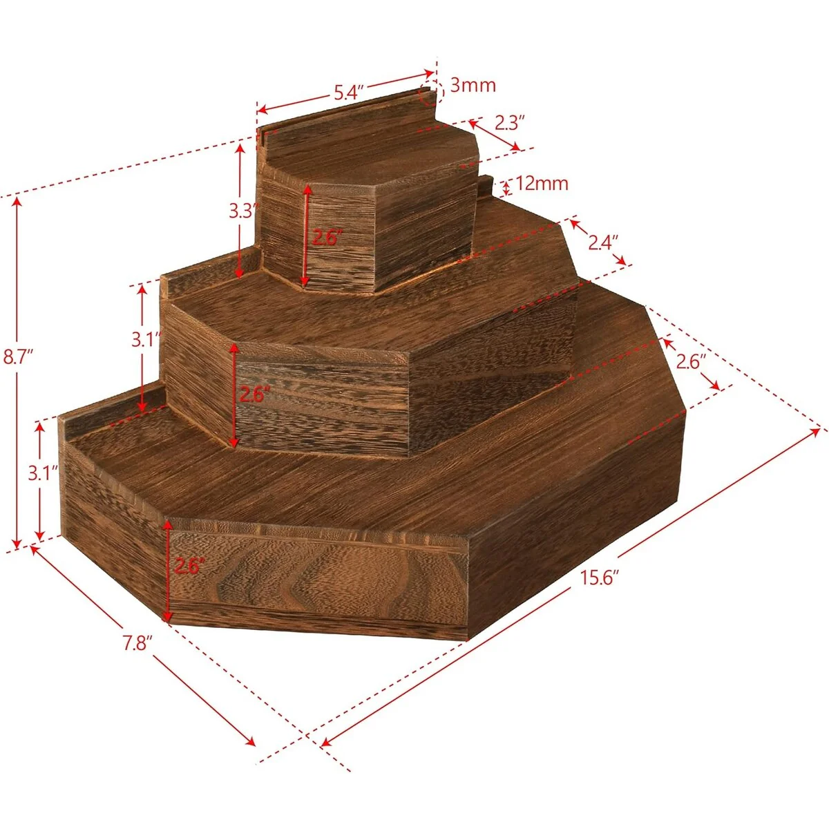 3-Tier Wood Stair Step Shelf Display Stand - S