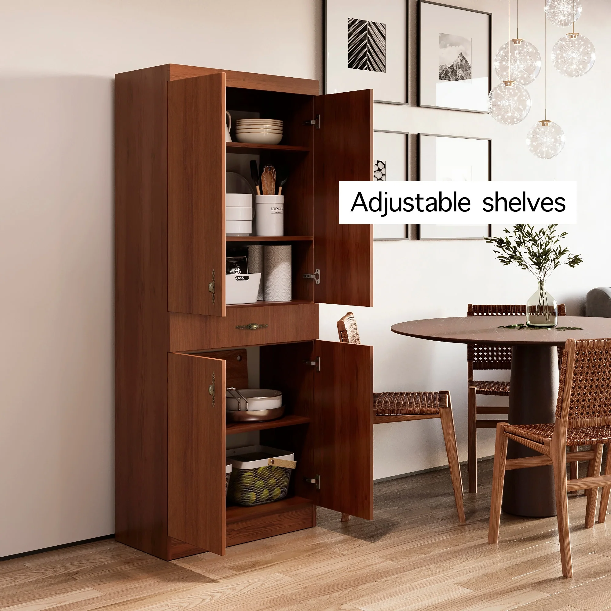 Living Skog Monti Food Pantry Storage Kitchen Cabinet with Adjustable Shelves and Drawer