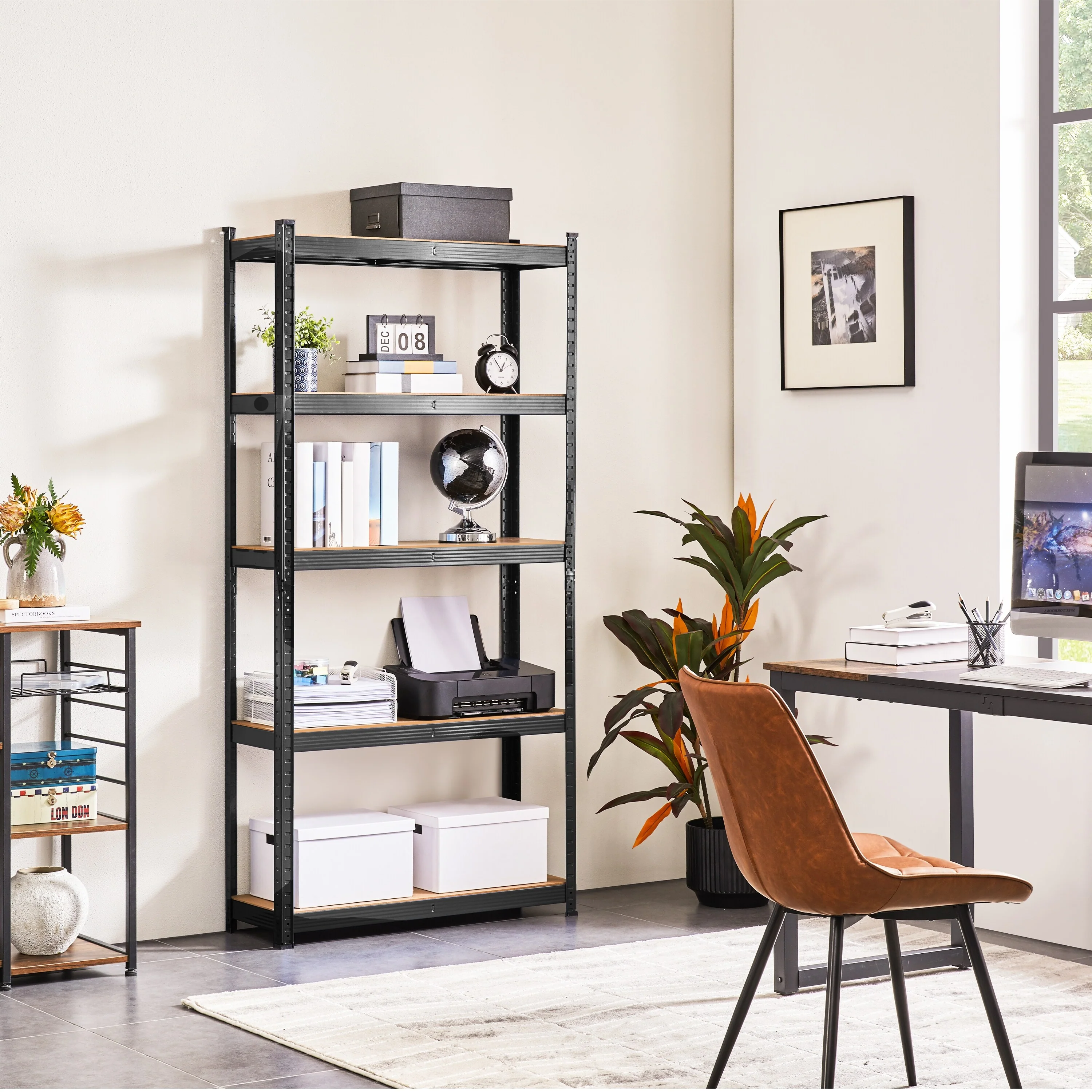 Yaheetech Adjustable 5-Tier Shelf Metal Storage Rack for Home/Office/Garage - 35.5″ L × 12″ W × 71″ H