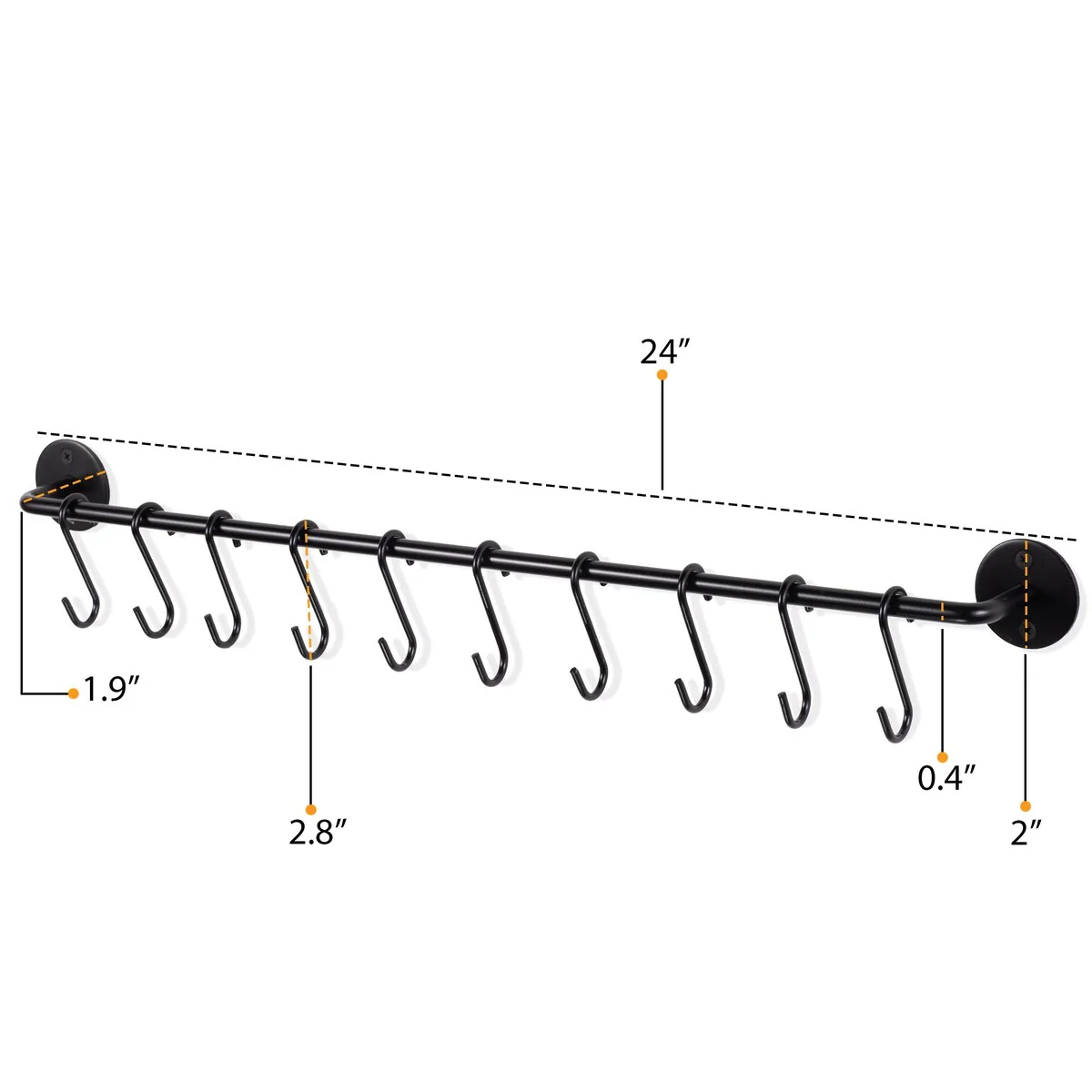 Wallniture Cucina Kitchen Utensil Holder with 20 S Hooks, Pot Racks, Black (Set of 2)