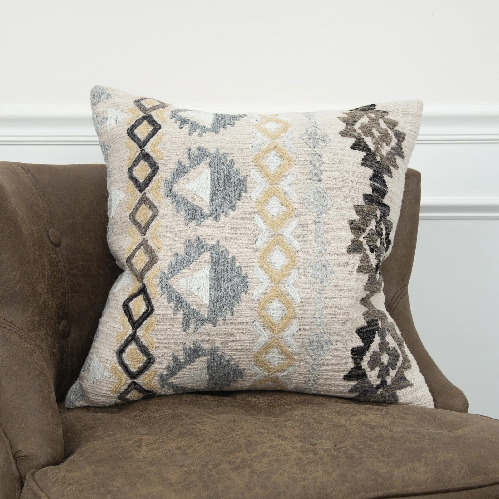 Woven And Embroidered Cotton Geometric Decorative Throw Pillow