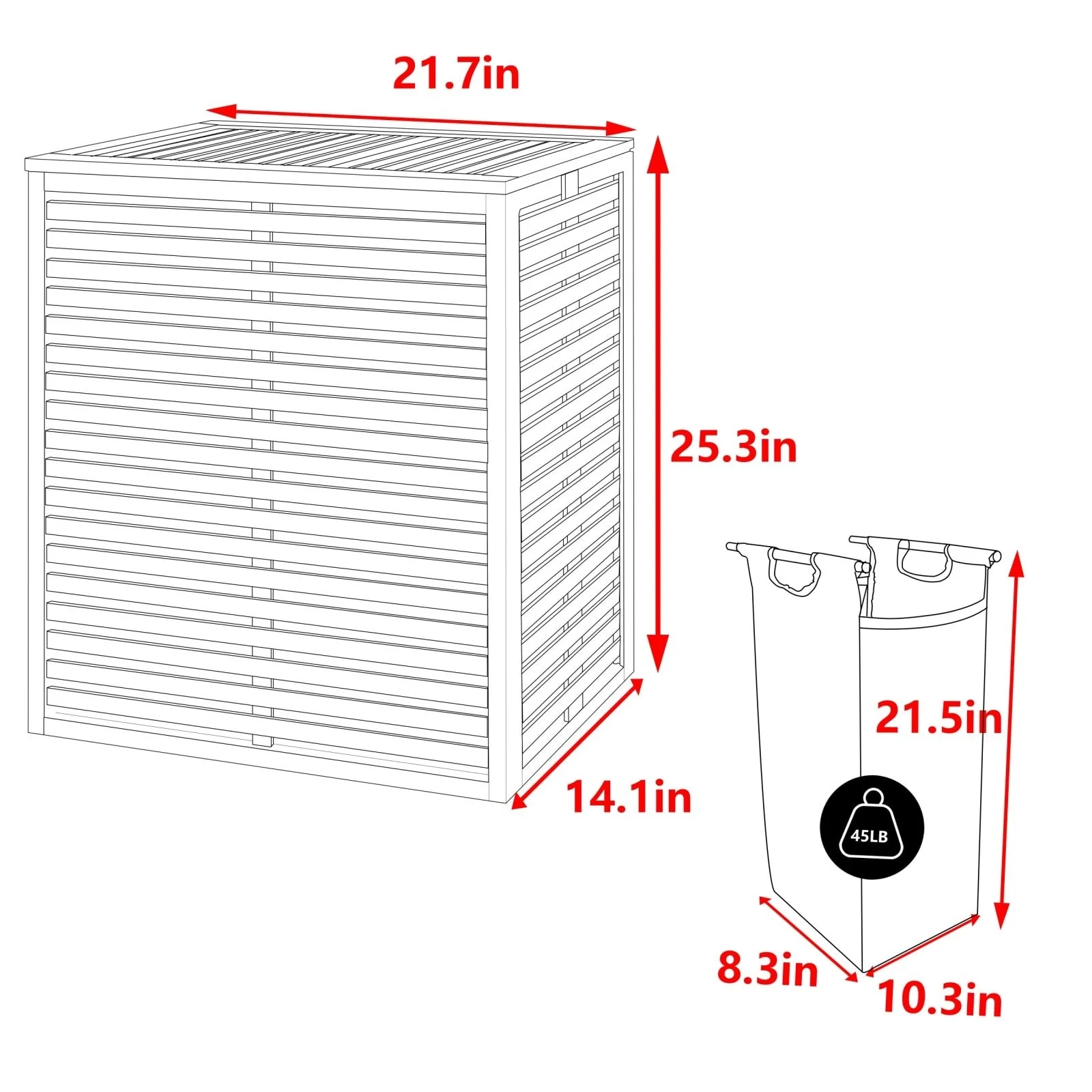 VEIKOUS Bamboo Divided Hamper Laundry Basket with Lid and Removable Liner Bags, 2 Section - 22''W x 25.3''H x 14''D
