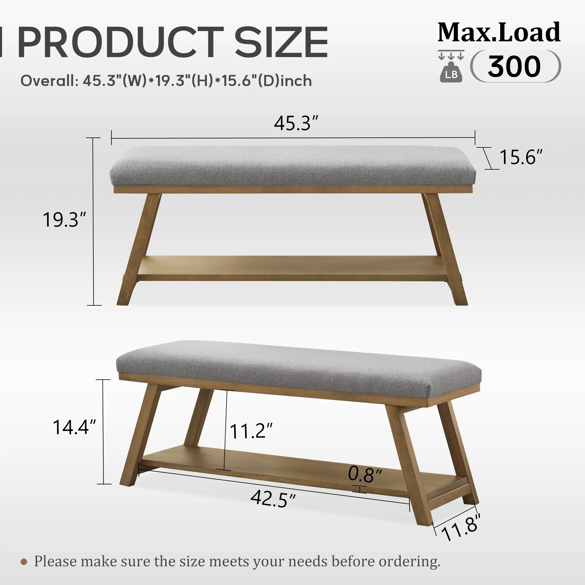 Solid Wood Shoe Bench with Cushion Entryway Shoe Bench