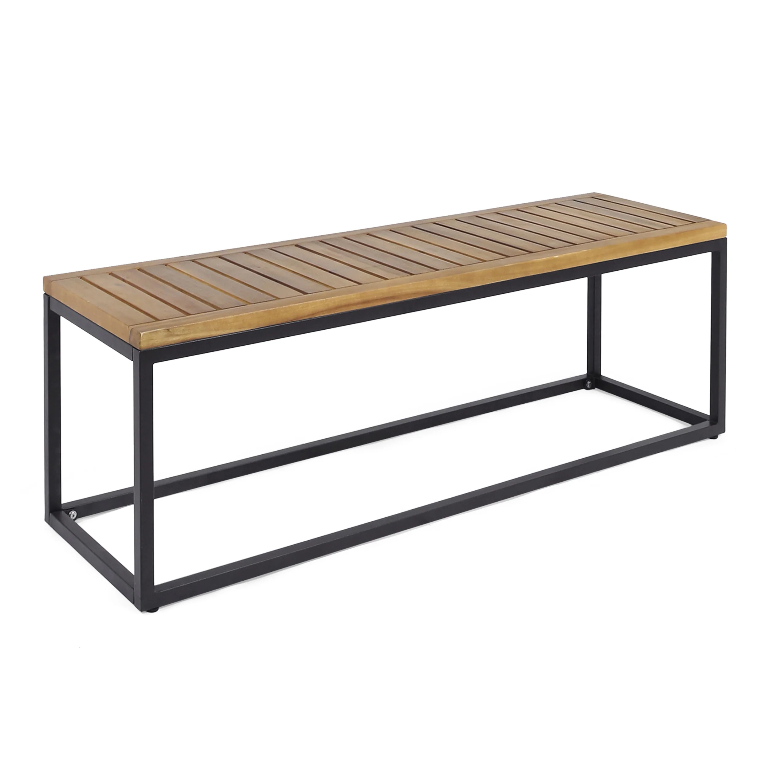 Wulfenite Wood and Metal Outdoor Bench with Slatted Top