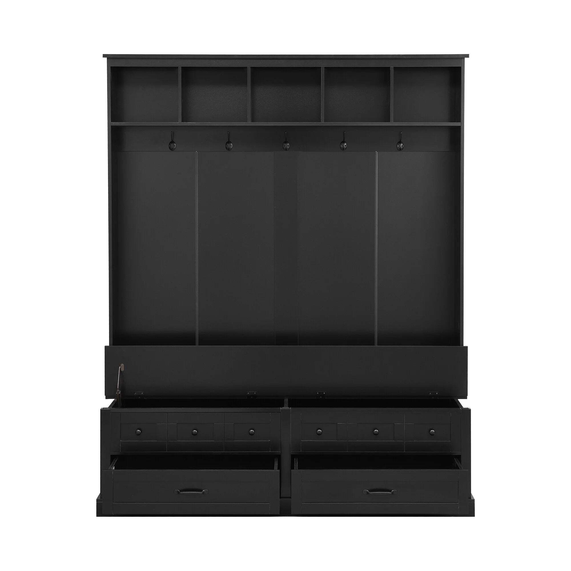 Elegant Wide Hall Tree with 5 Hooks, Versatile Entryway Lift Top Storage Bench with 2 Drawers