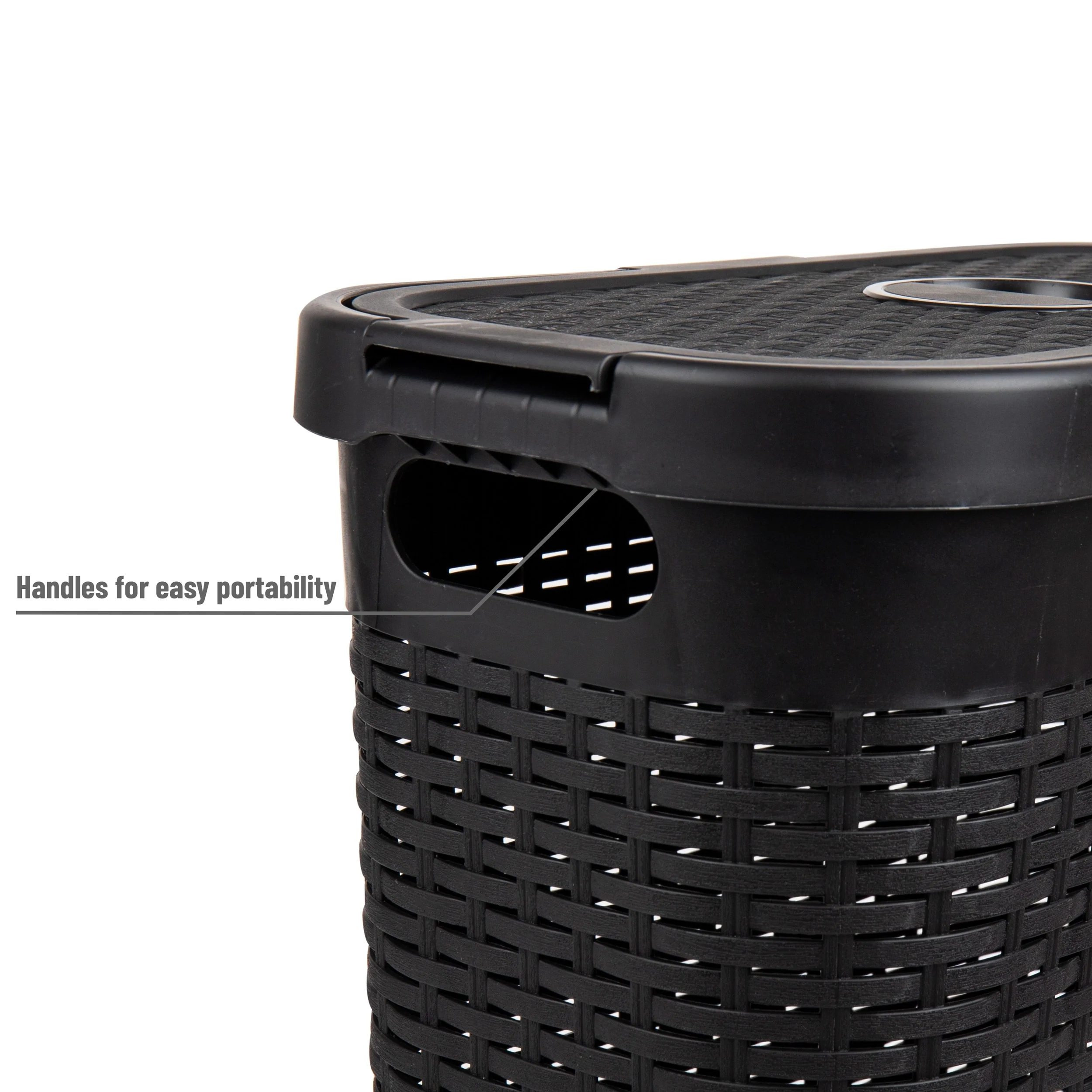 Mind Reader 40L Slim Laundry Hamper, Clothes Basket, Lid, Wicker Design, Plastic, 18