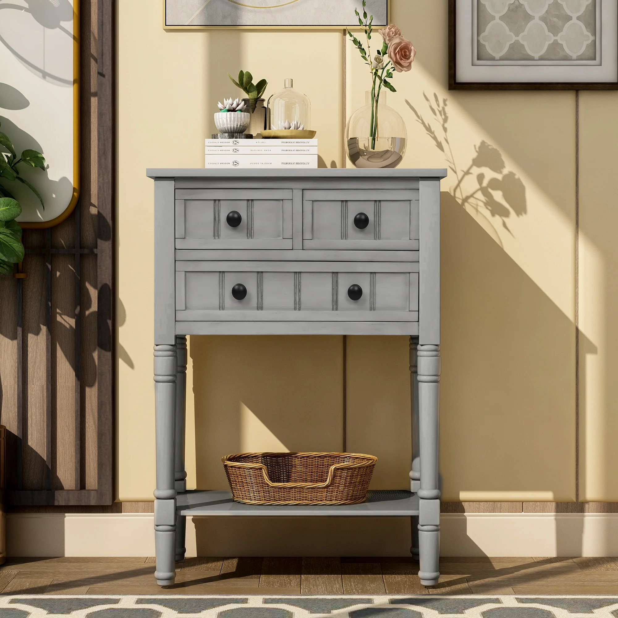 Kylie Console Table with 3 Storage Drawers and Bottom Shelf