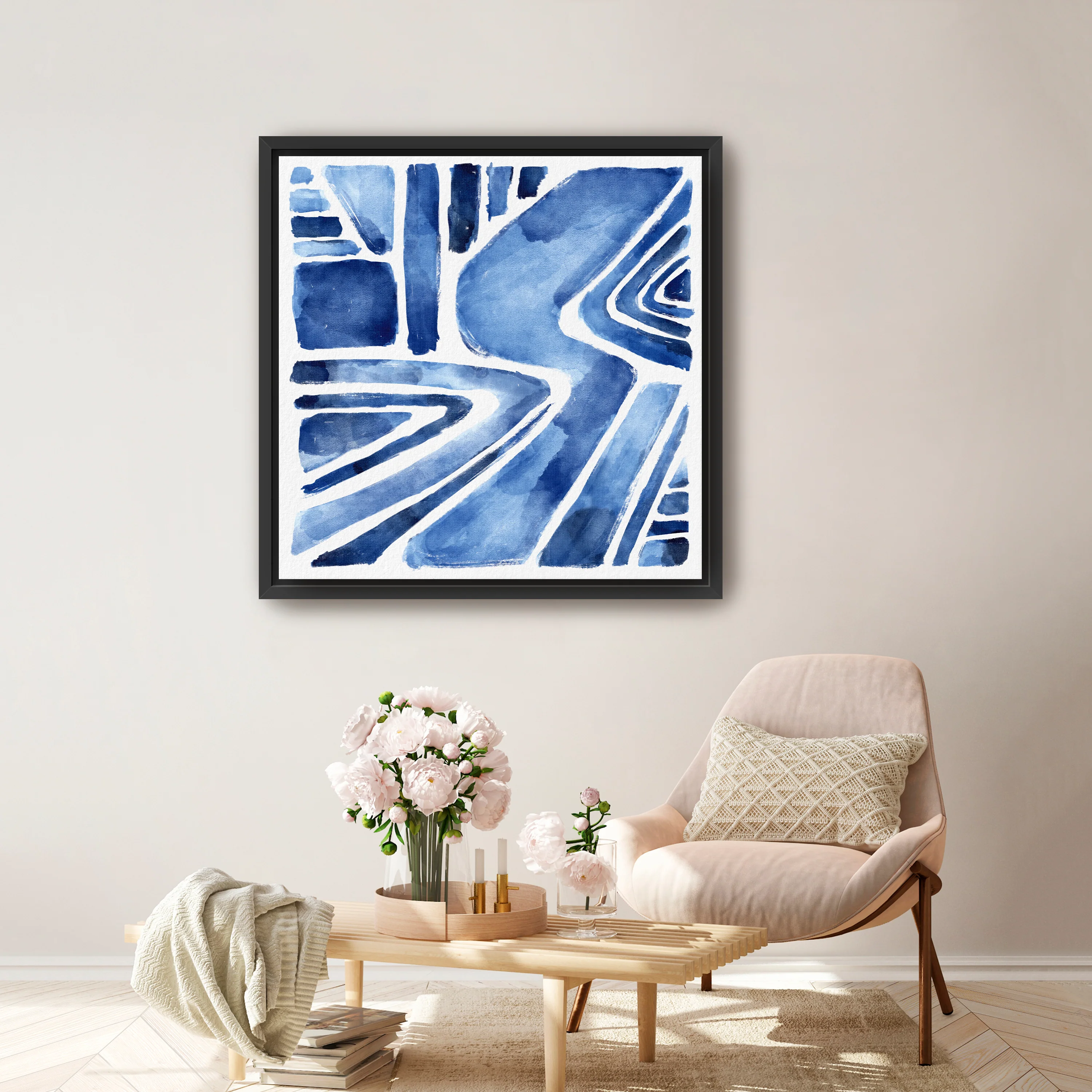 Blue Abstract Geometric Canvas Giclee