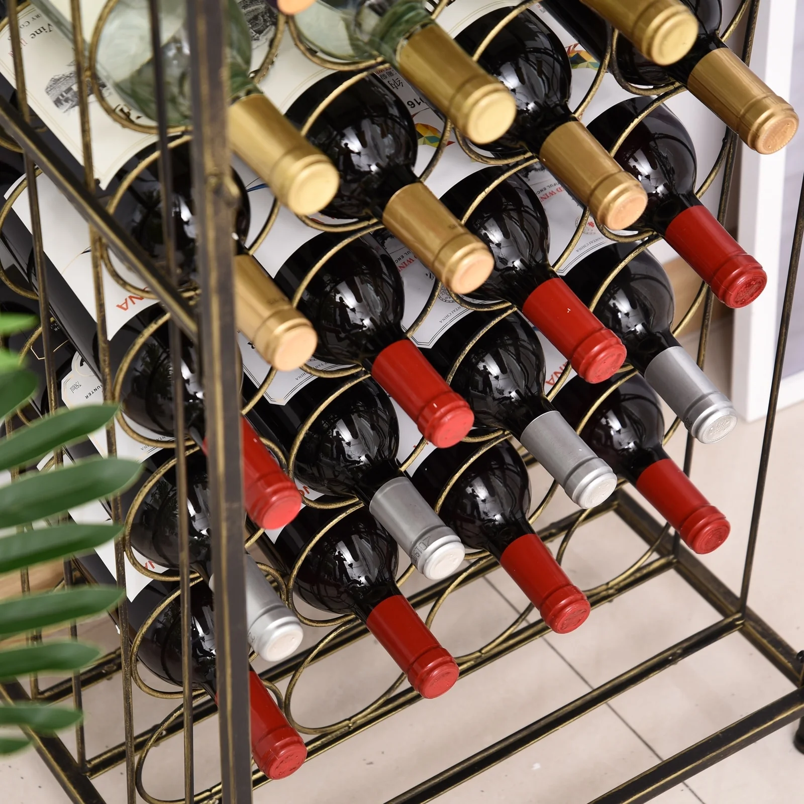 HOMCOM 45 Bottle Wrought Iron Wine Rack Jail with Lock - Antique Bronze - 17.5*14.25*52