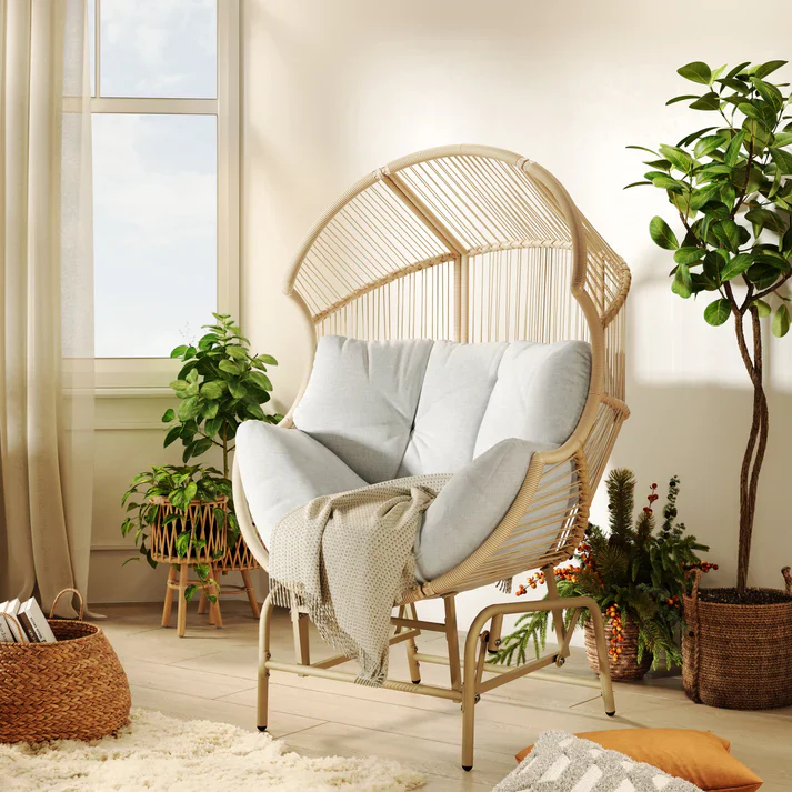 Variscite Outdoor Wicker Glider Chair with Cushion Seat