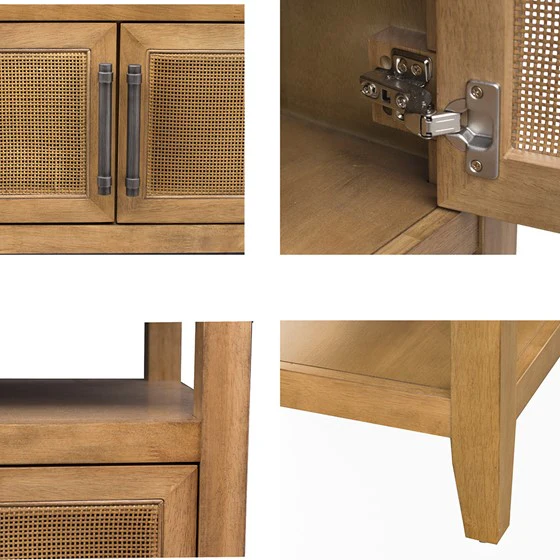 Console Table with 2 Cane Doors and 2 Shelves