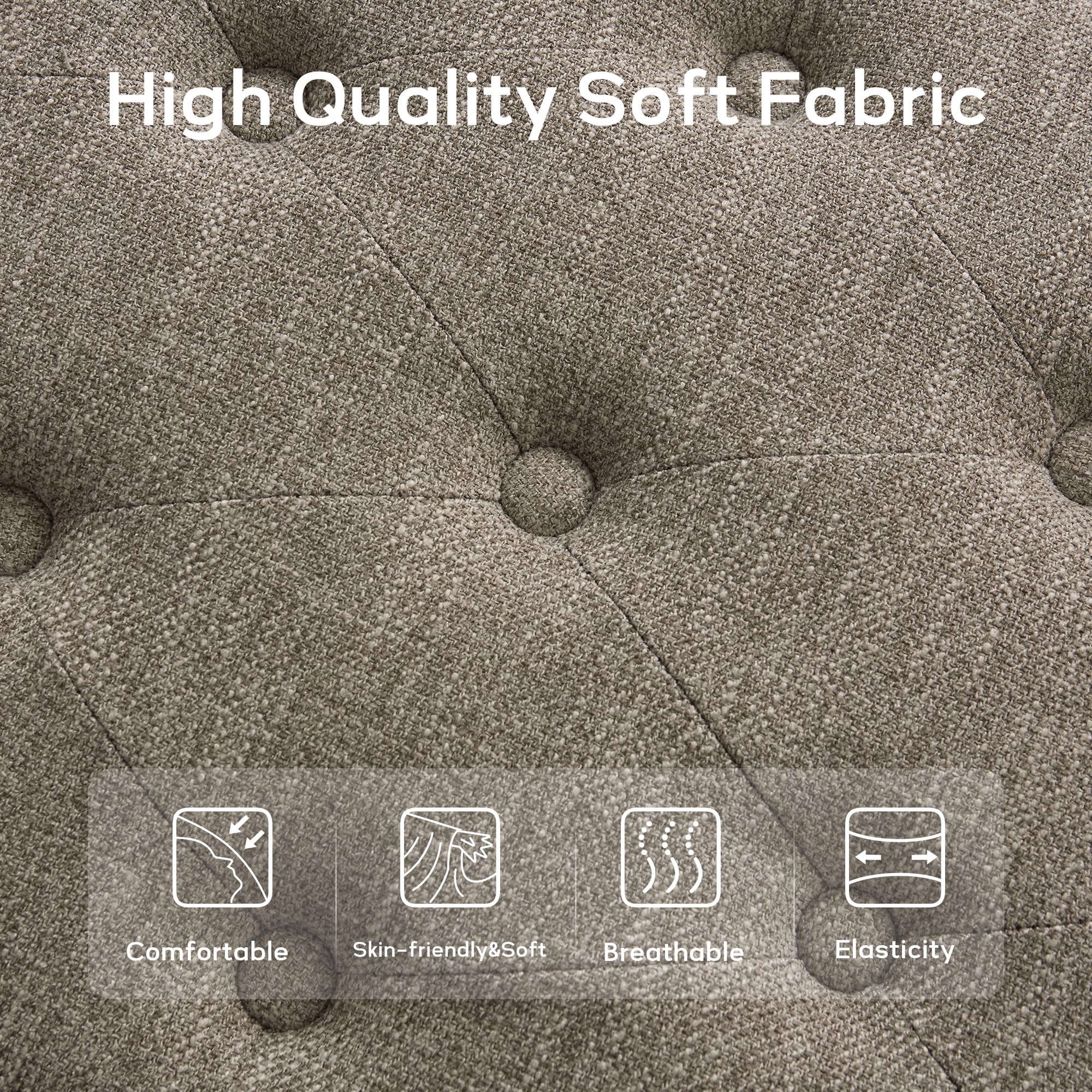 Button-Tufted Bench for End of Bed, Entryway Bench Beige/ Black/ Brown Solid Wood, Leather, Fabric 44-inch