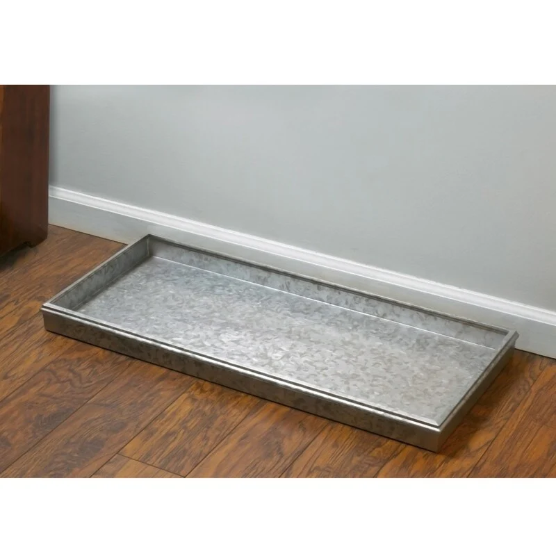 Double Circles Boot Tray for Boots, Shoes, Plants, Pet Bowls, and More, Dark Zinc, Gray Finish by Good Directions