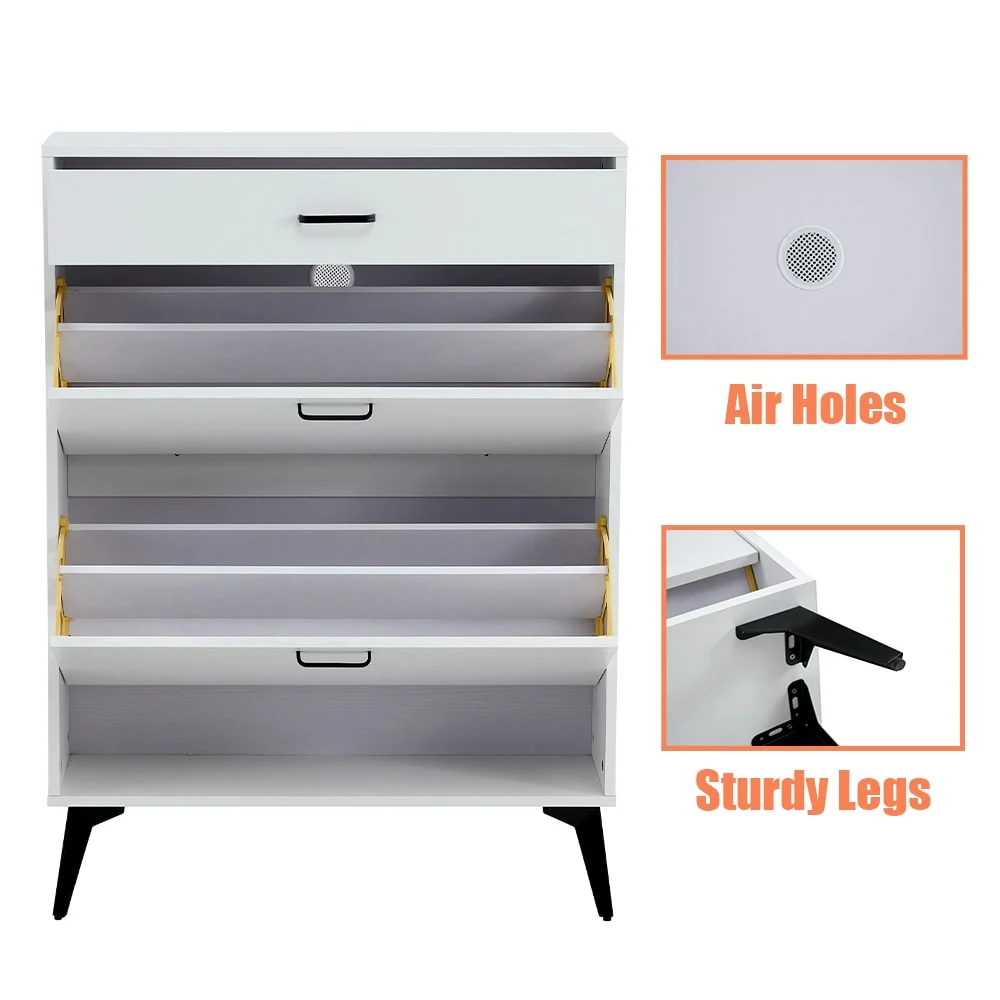 3-Drawer Wood Shoe Storage Cabinet with Removable Panels & 1 Open Shelf