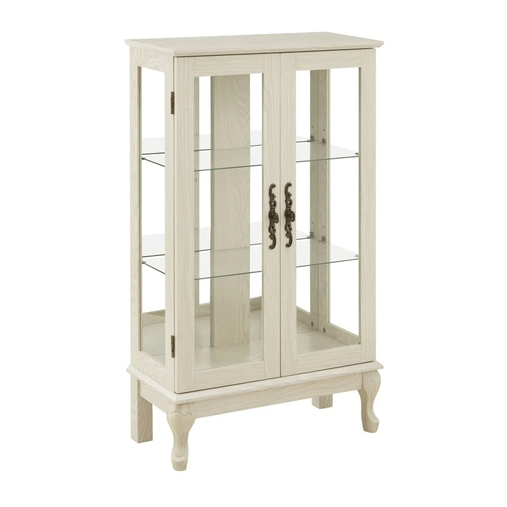 Curio Cabinet with Tempered Glass Doors and Adjustable Shelves Light Bulb Included