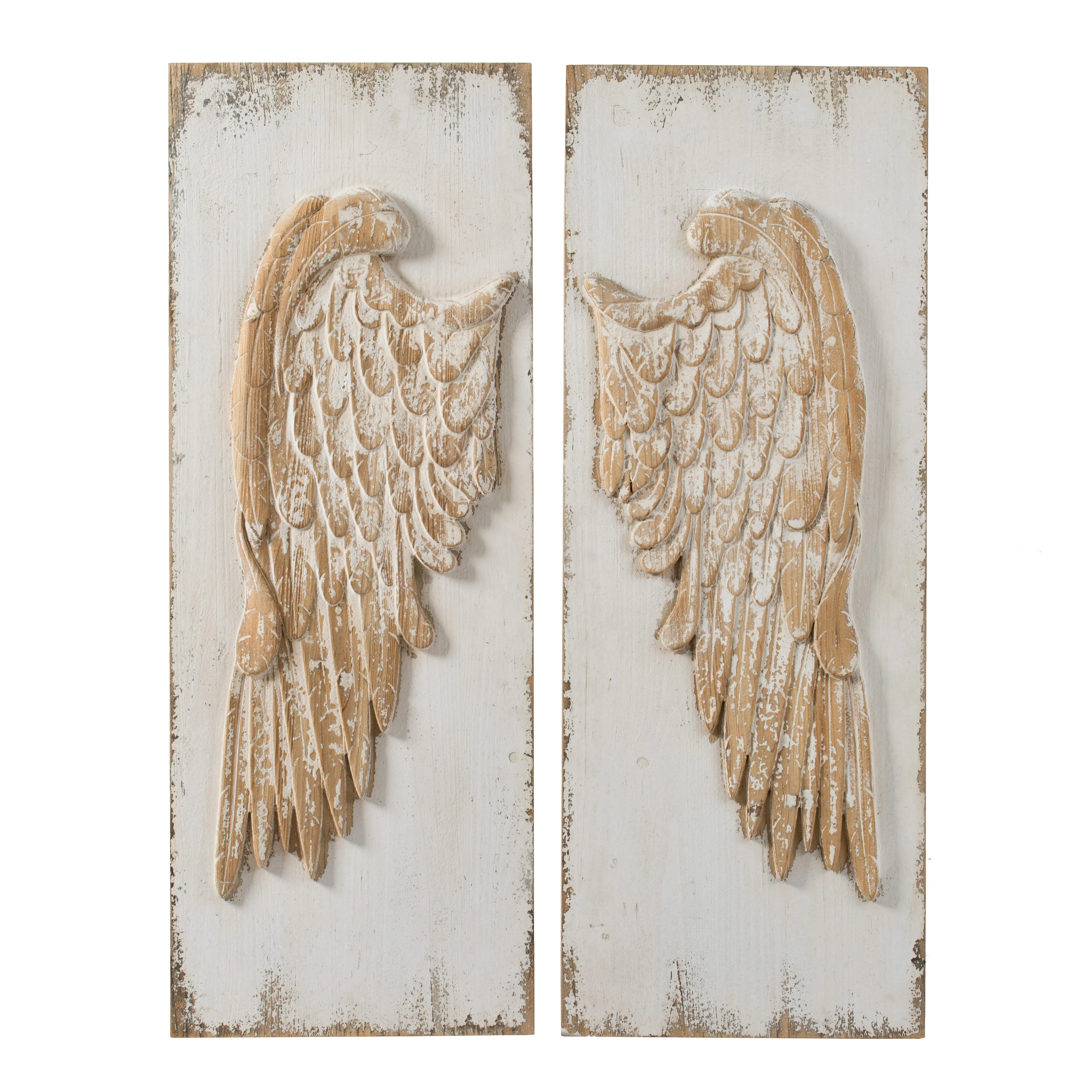 Rectangle Wall Decor with Feather Wing Panels, Set of 2