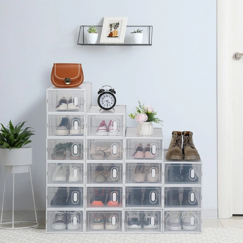 Clear Plastic Stackable Shoe Storage Boxes (Set of 18/12/6 )