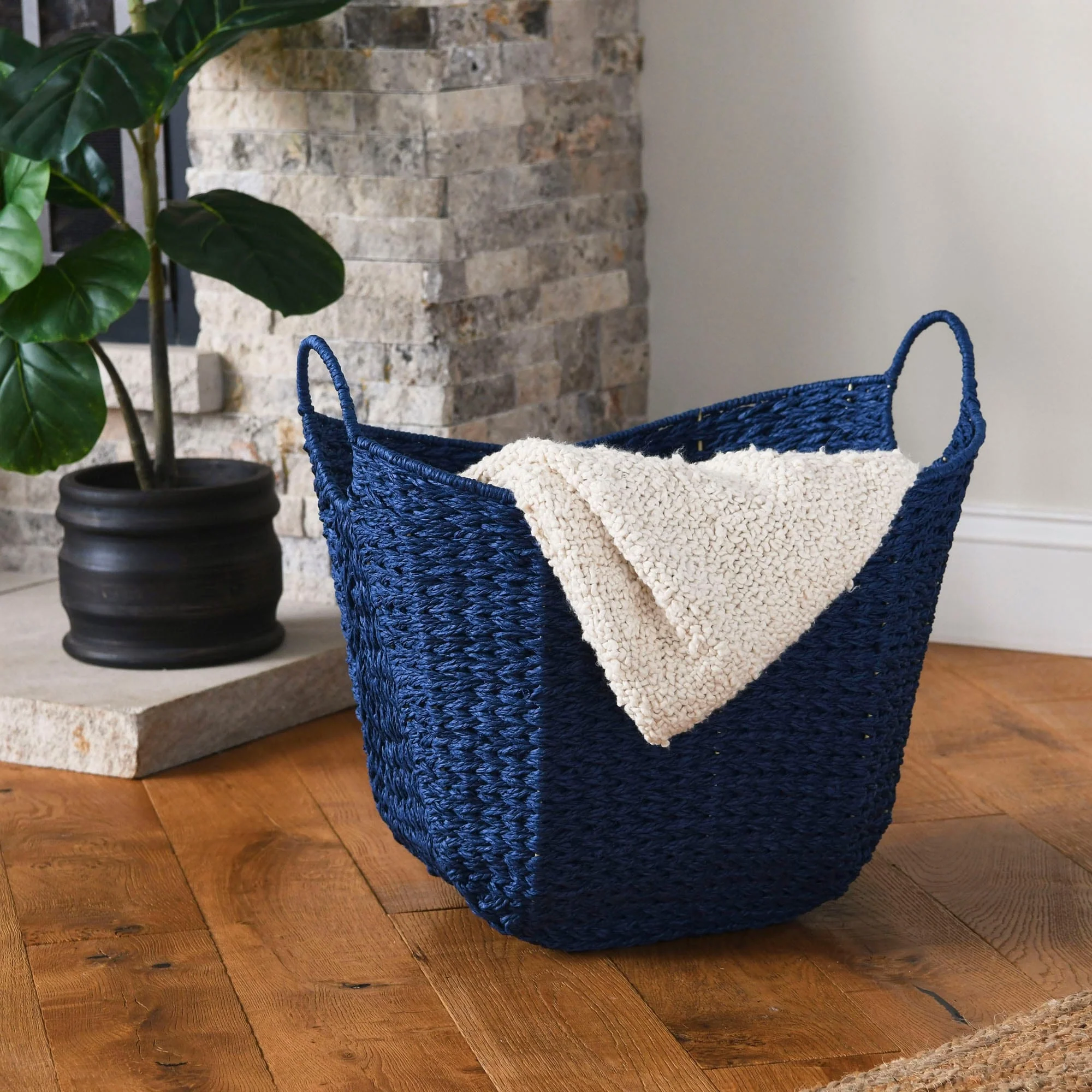 Household Essentials Woven Paper Rope Storage Basket with Handles
