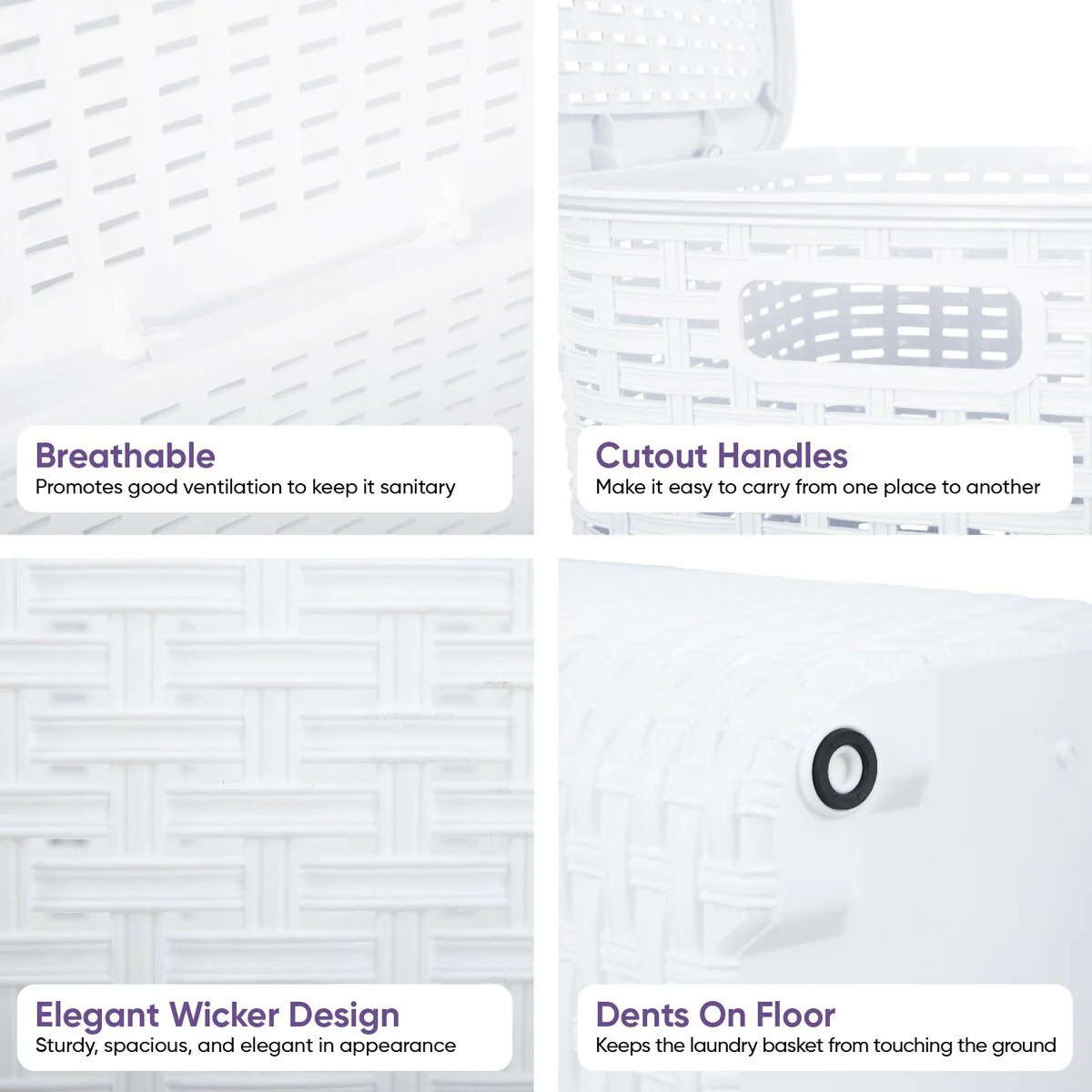 Superio Plastic Wicker Laundry Hamper with Lid Large Capacity - Capacity: 60l