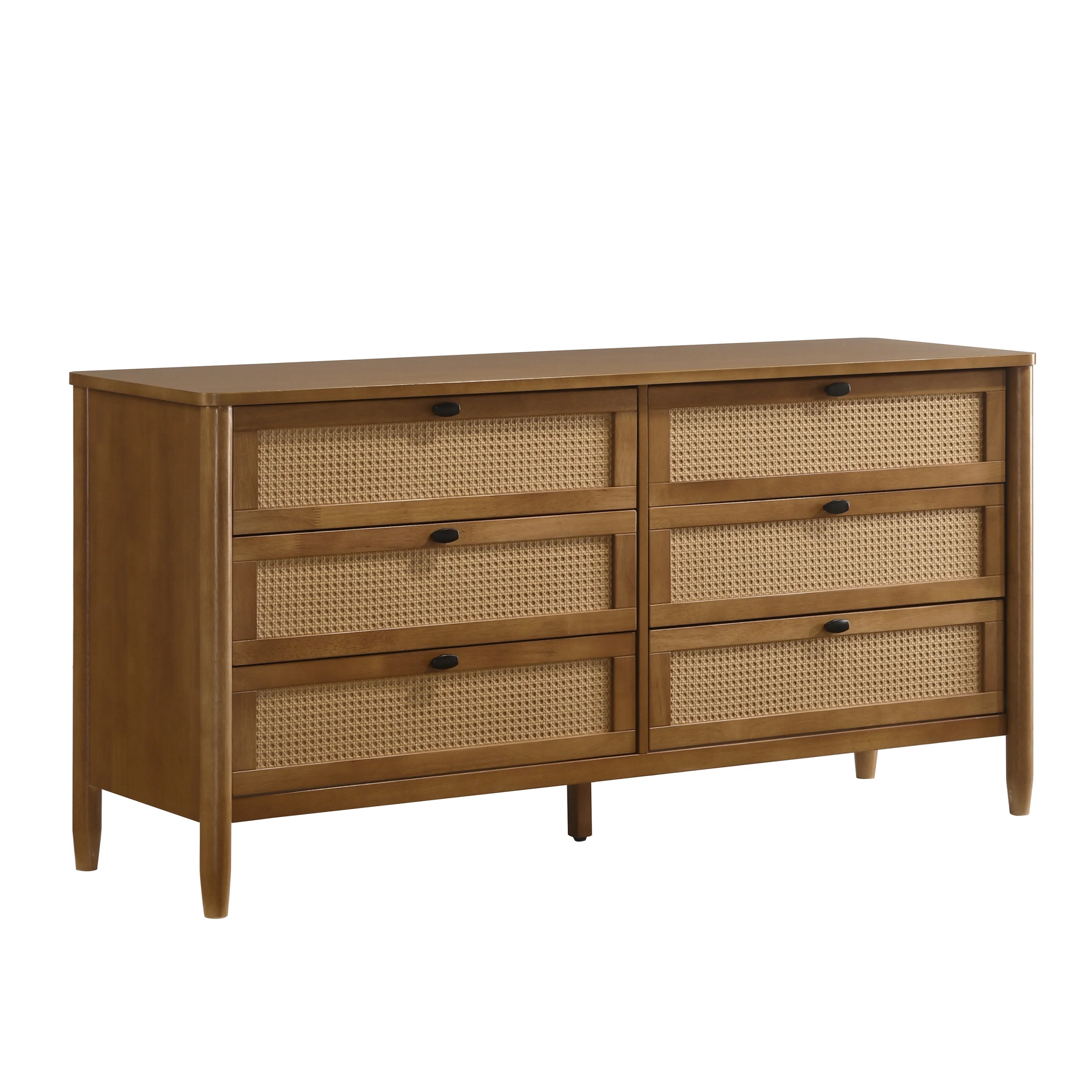 Vichy Wood and Rattan 6-Drawer Dresser with Mirror