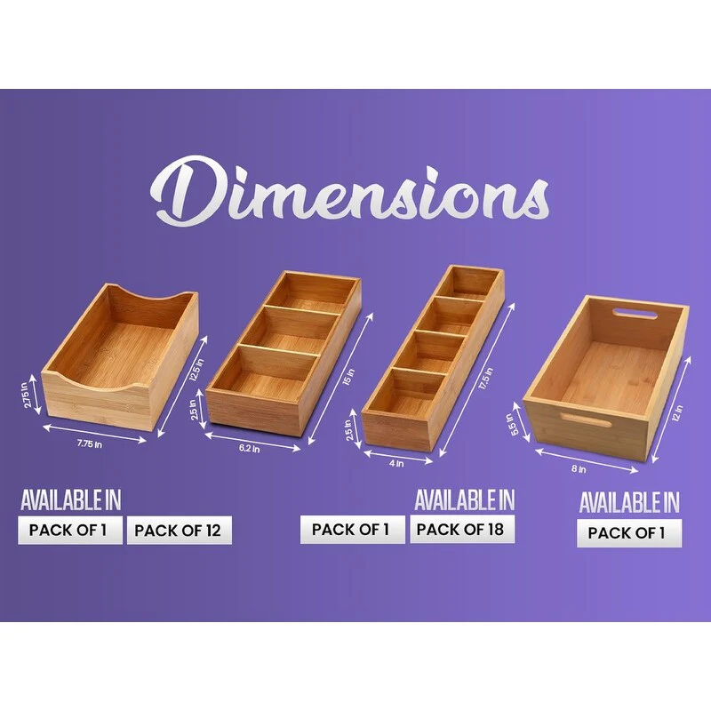 YBM HOME Bamboo 4 Compartment Organizer Tray for Drawers - 4 Compartment