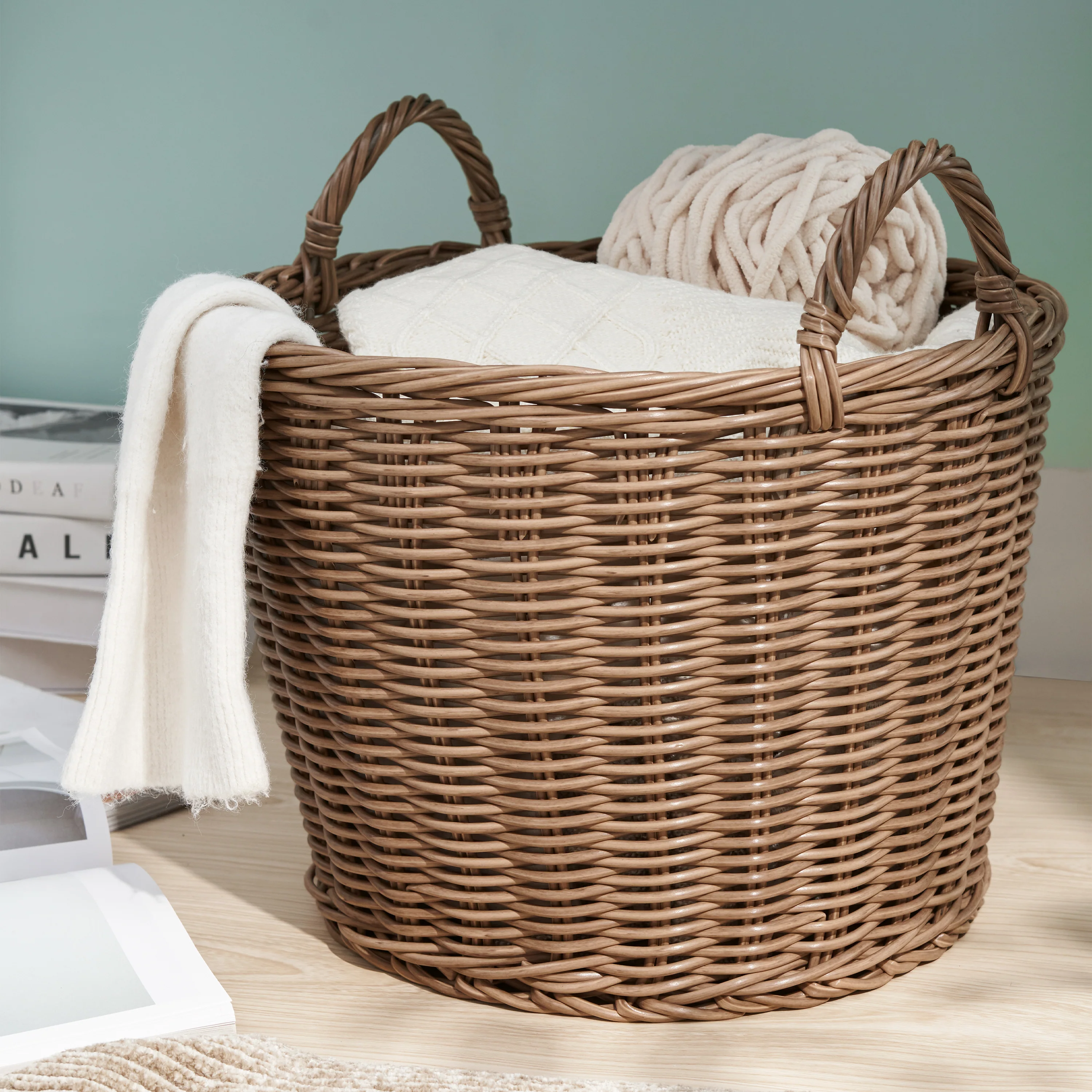 Resin Wicker Basket with Handles and Cone-Shaped Design