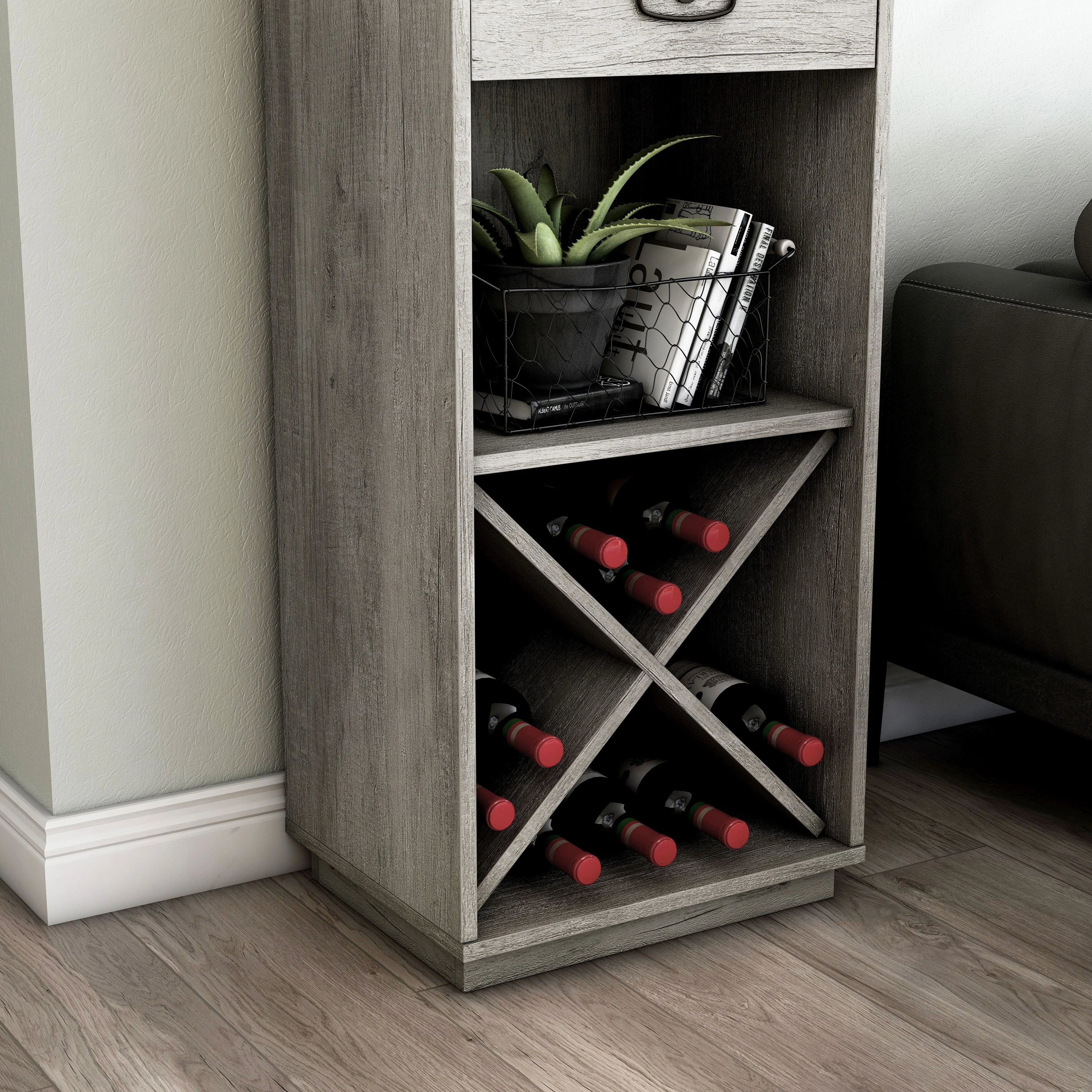 DH BASIC Industrial 3-shelf Tower Cabinet with Wine Bottle Storage by Denhour