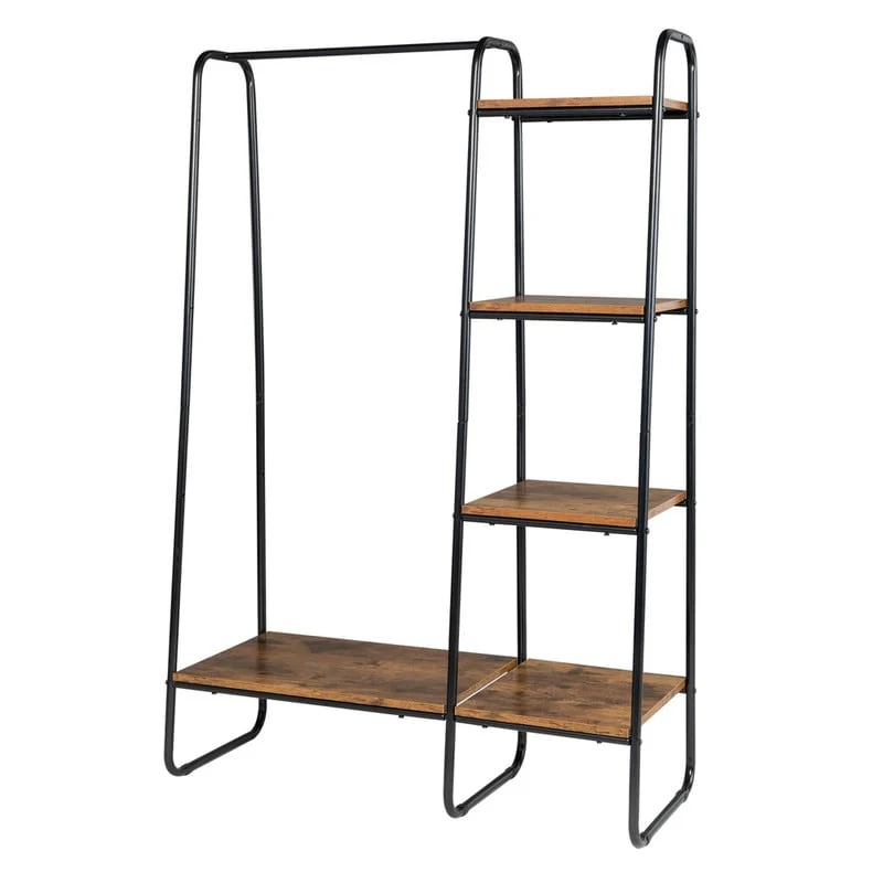 Freestanding Clothes Rack with 5 Wood Shelf - N/A