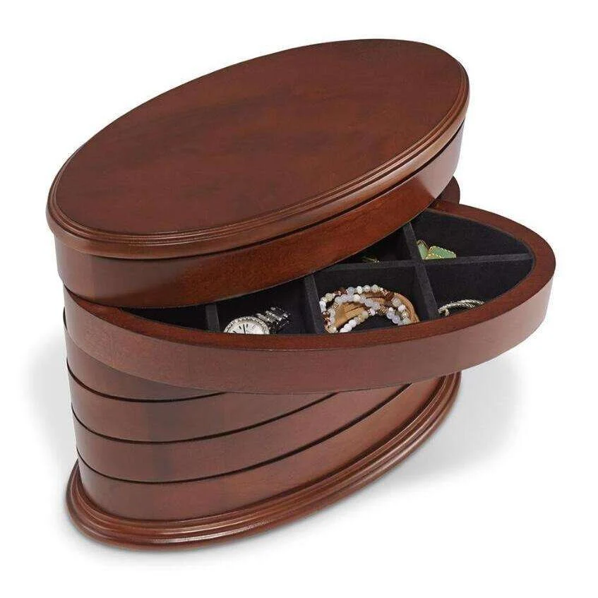 Swivel Wood Jewelry Box Tower, 6 Drawers Organizer, Dark Cherry