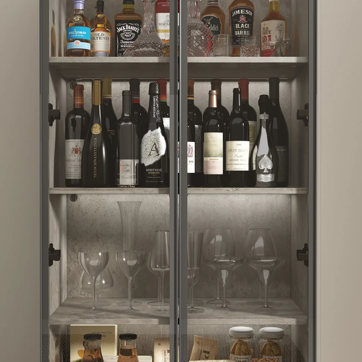 Kitchen Pantry Cabinets 5-Tier Tall Storage Cabinet with Glass Doors