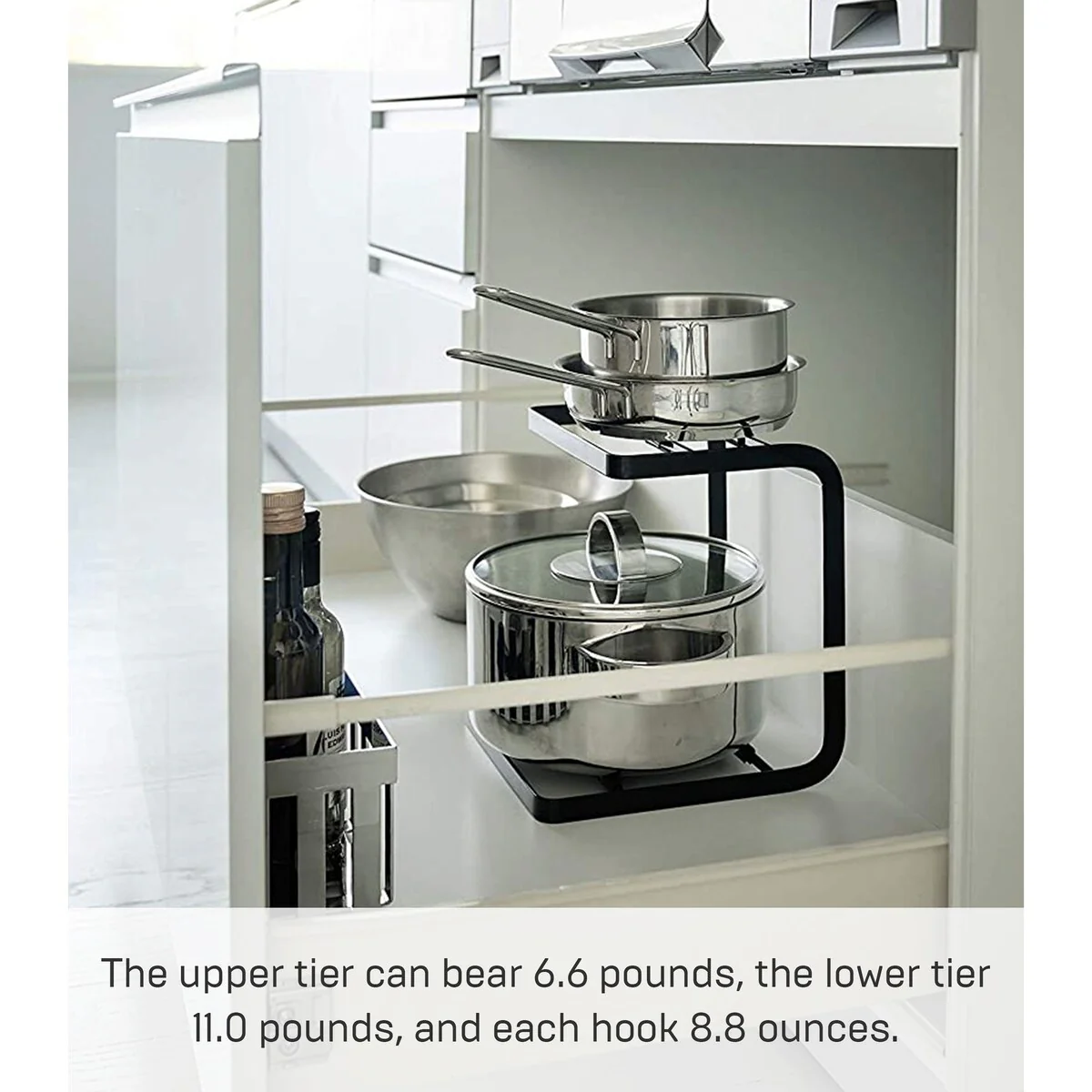 Yamazaki Home Two-Tier Pot Rack, Steel - L 8.27 x W 8.07 x H 8.86 inches