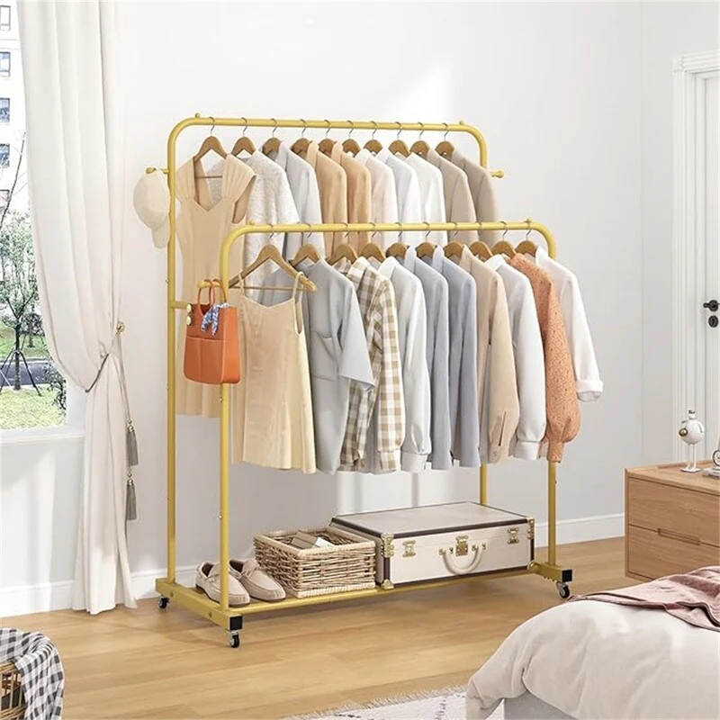 Double Rods Garment Rack with Wheels - 16.73