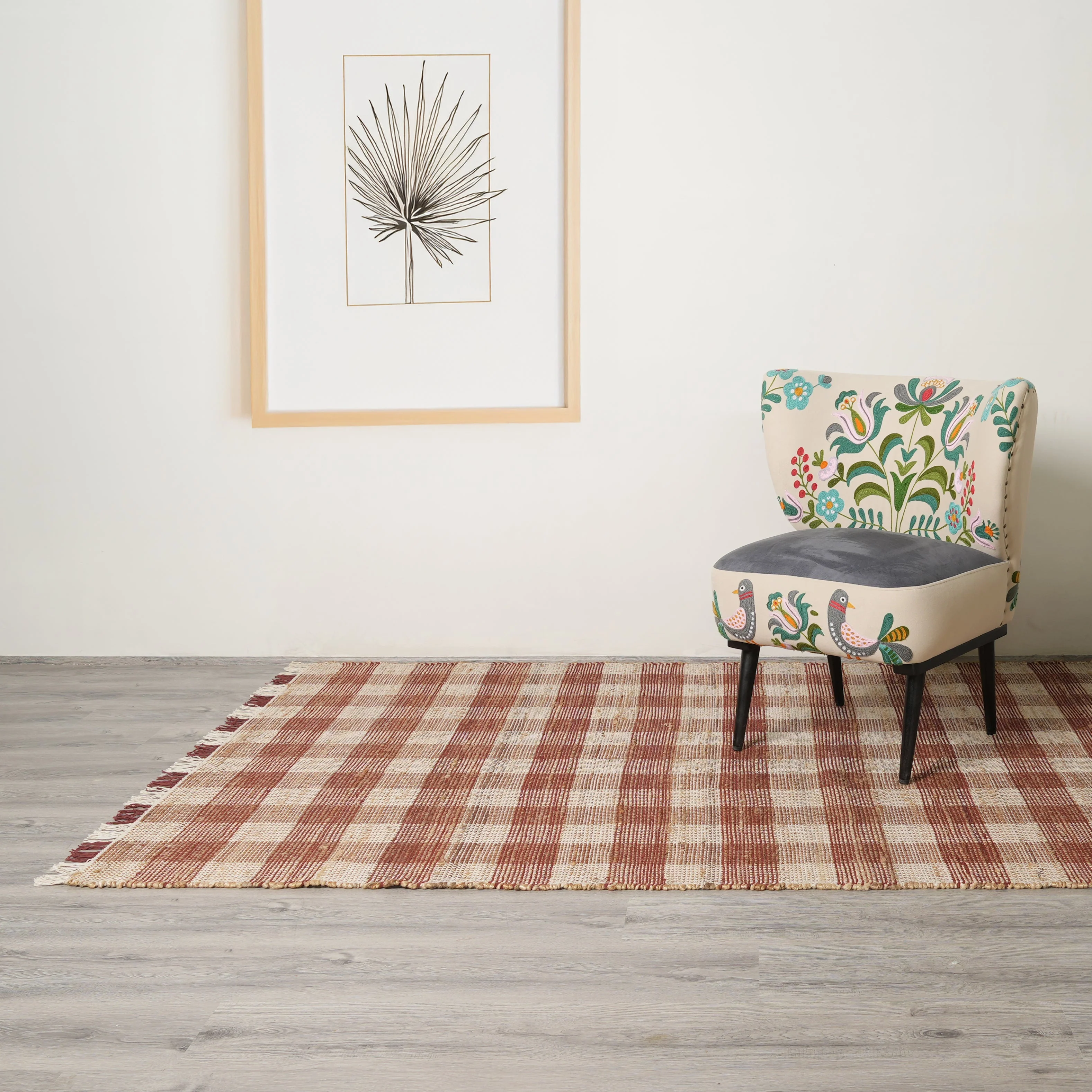 Brown Artisan Hand Woven Jute & Cotton Plaid Rug