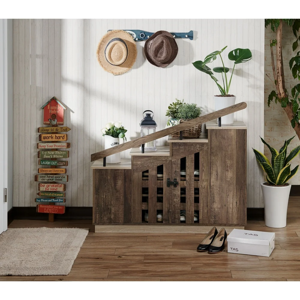 Garner Rustic 9-shelf Storage Shoe Cabinet by Furniture of America