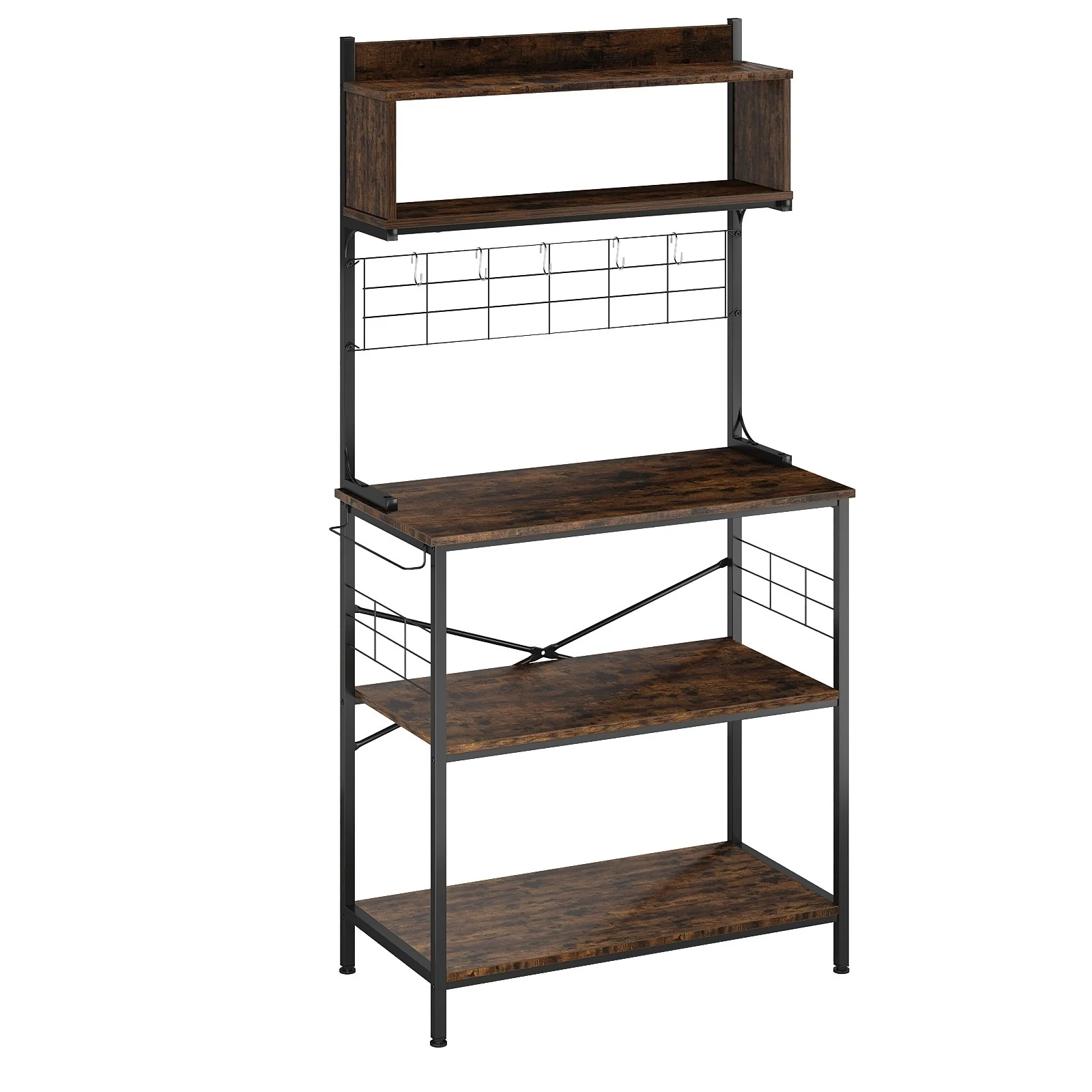 63 Inch Kitchen Baker's Rack with Hutch 8 Side Hooks