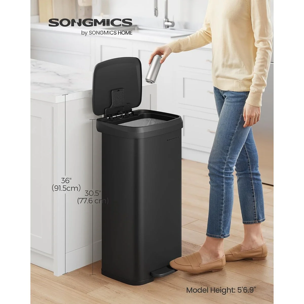 SONGMICS Kitchen Trash Can, 18 Gallon Stainless Steel Garbage Can