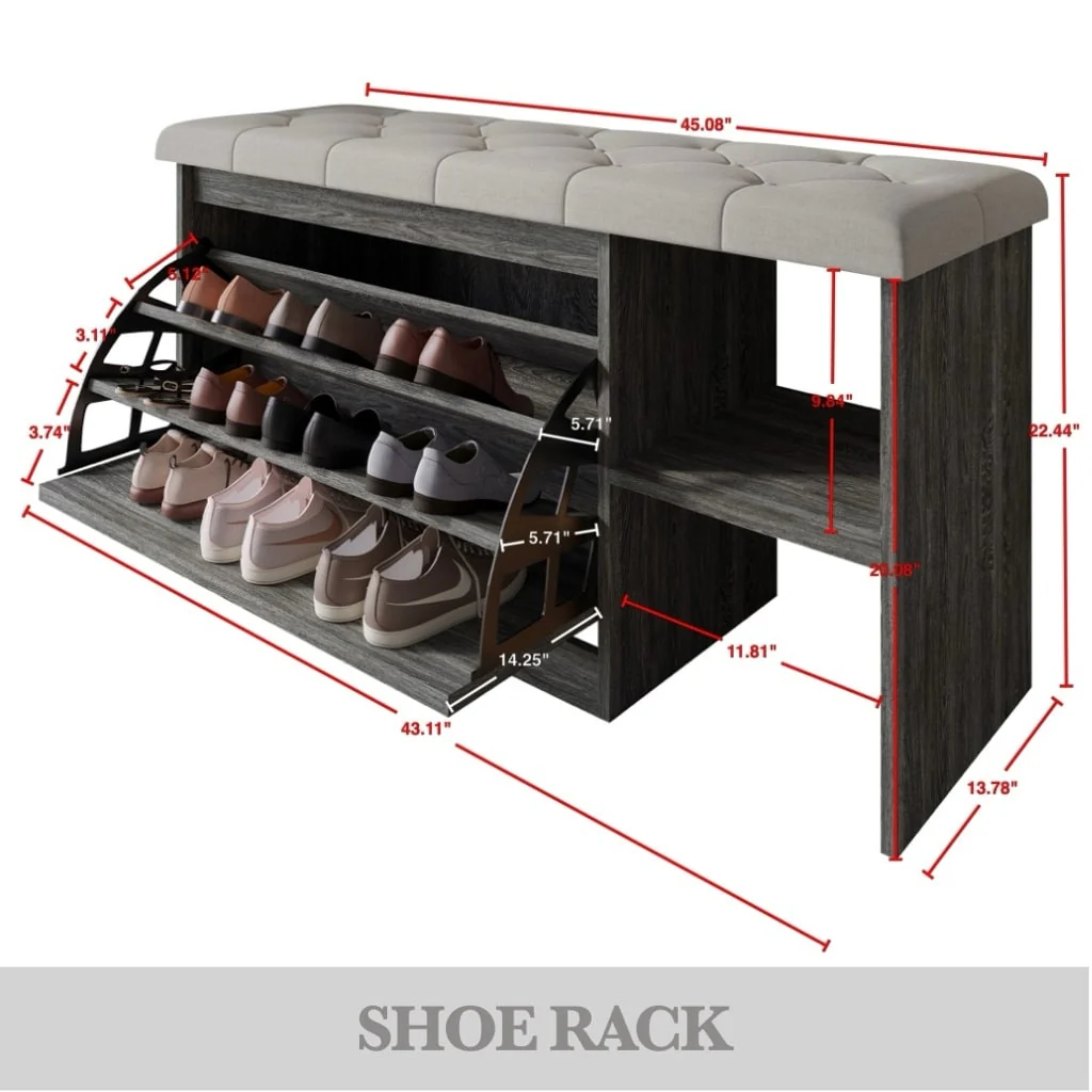 CraftPorch Multifunctional Flip-Drawer Storage Shoes Bench